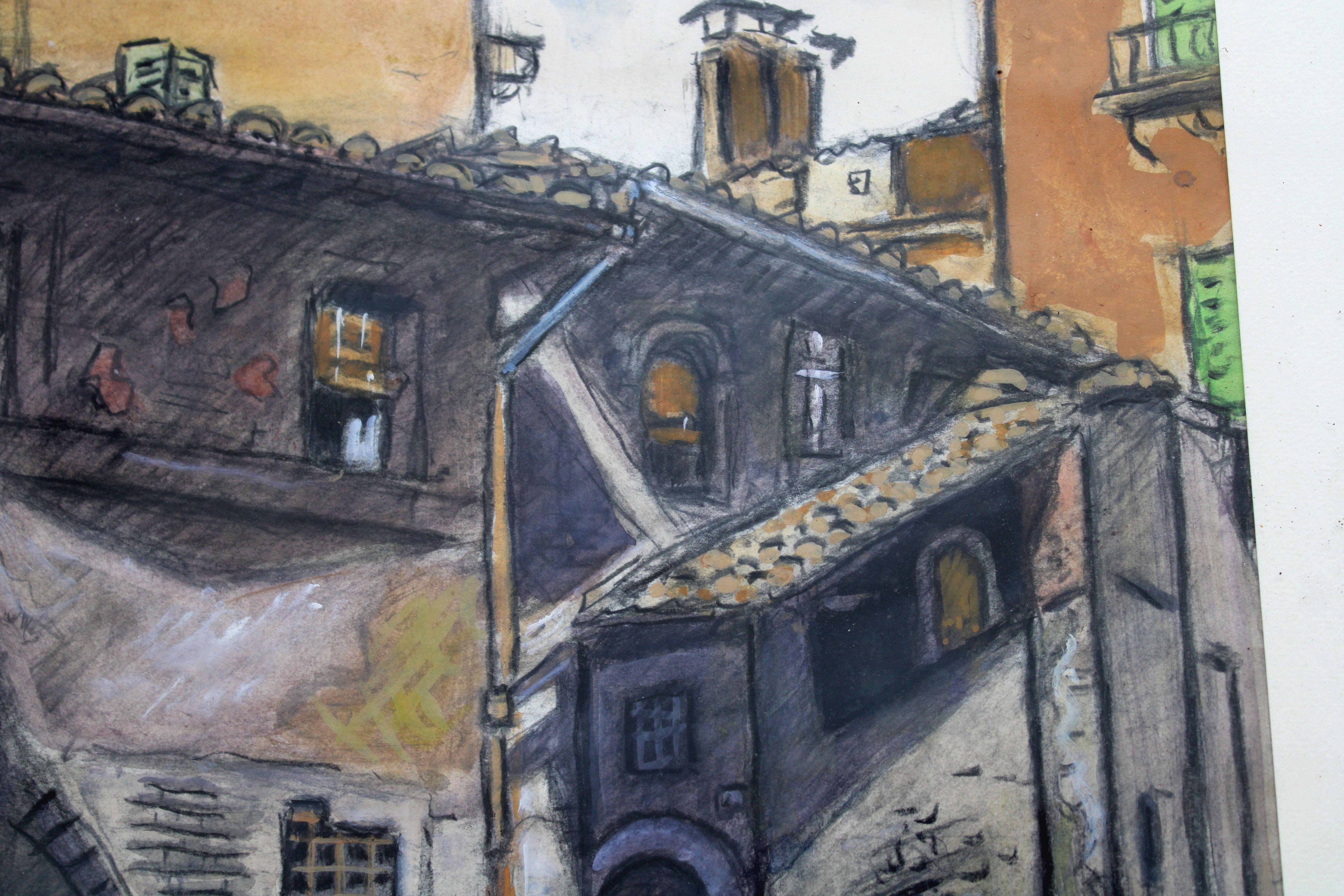 In Italia. 1969, carta, tecnica mista, 38x46 cm - Landscape Art Grigio di Niklavs Strunke