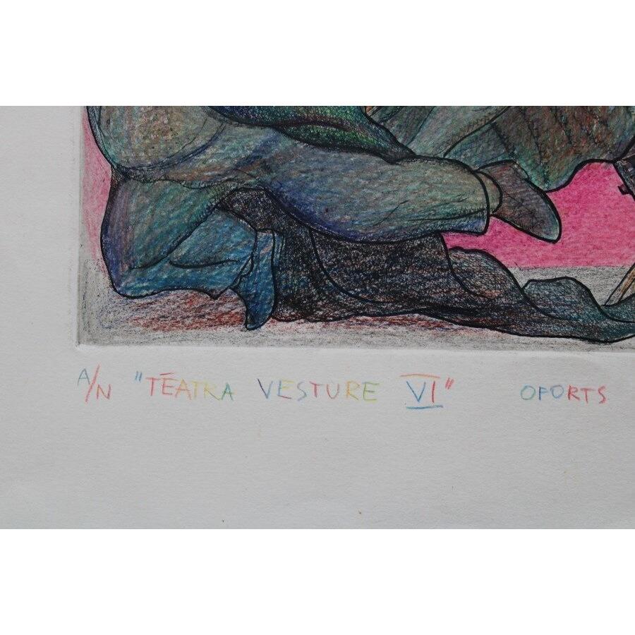 Theater history VI. 1992. Paper, etching, colored pencils 24.5x30 cm - Expressionist Art by Roman Lapp