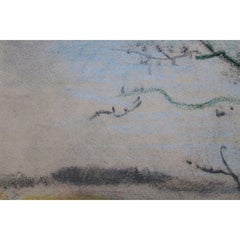 Flooded river. 1950er-Jahre. Papier, Pastell. 26.5x35.5 cm