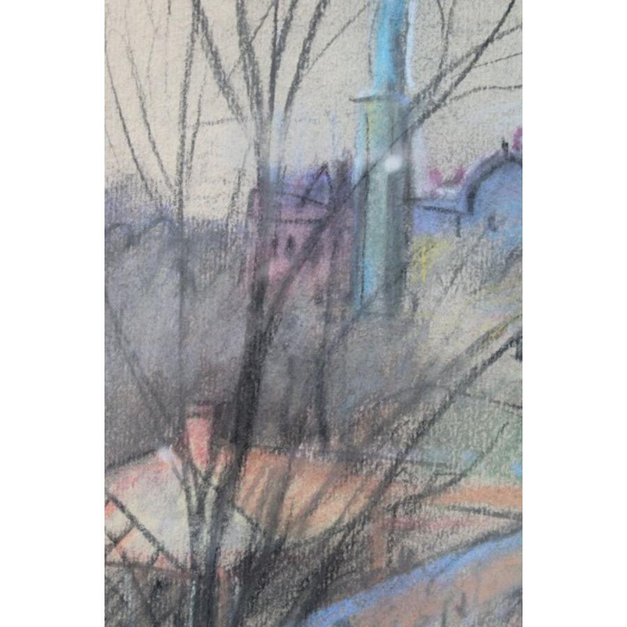 Prospettiva della città. 1960. carta, pastello. 29x40 cm - Landscape Art Grigio di Aleksandra Belcova