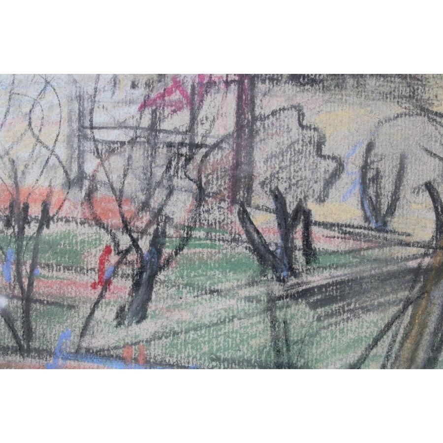 Prospettiva della città. 1960. carta, pastello. 29x40 cm in vendita 1