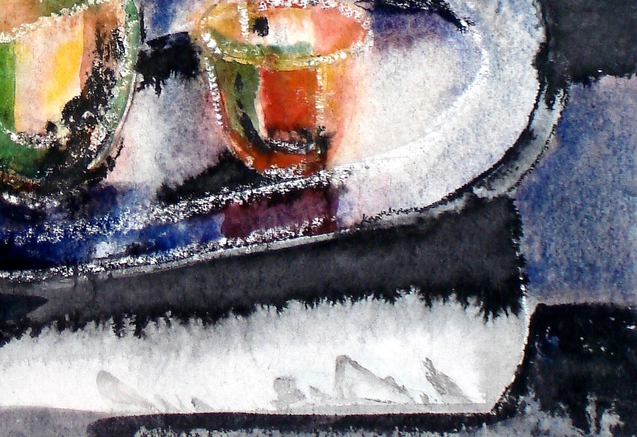 Tazza su un vassoio. Anni '70, carta, acquerello, 76x55 cm - Still-Life Nero di Jekabs Arturs Springis 