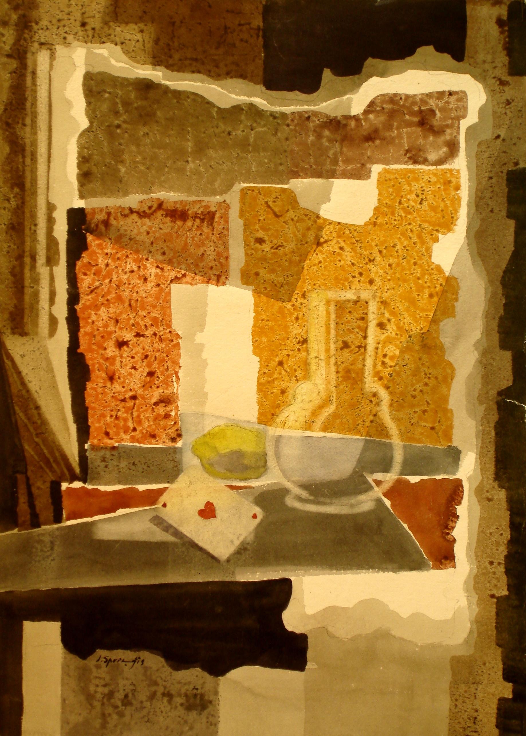 Naturaleza muerta con tarjeta. 1989, papel, acuarela, 75, 5 x 55 cm