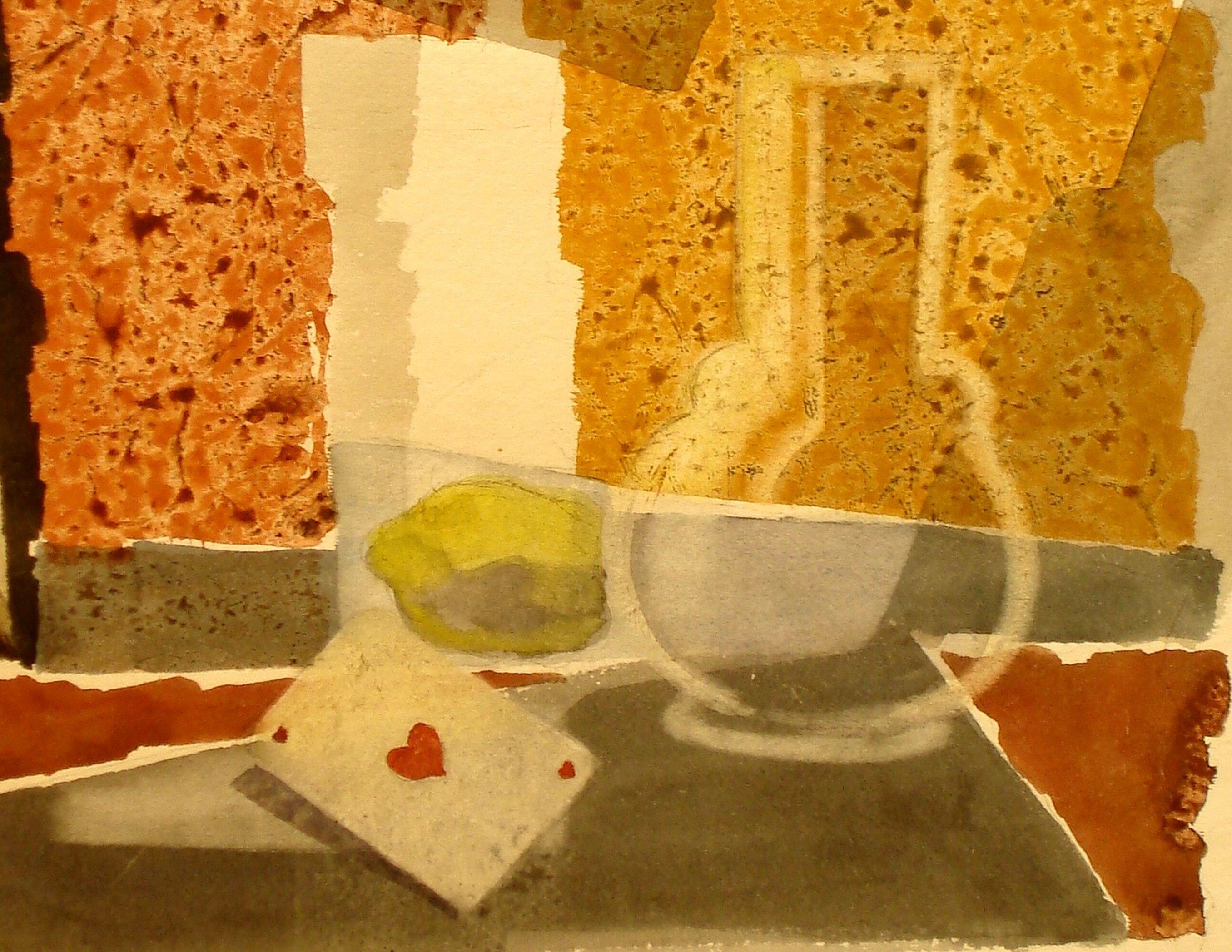Still Life with card. 1989, paper, watercolor, 75, 5 x 55 cm - Art by Jekabs Arturs Springis 