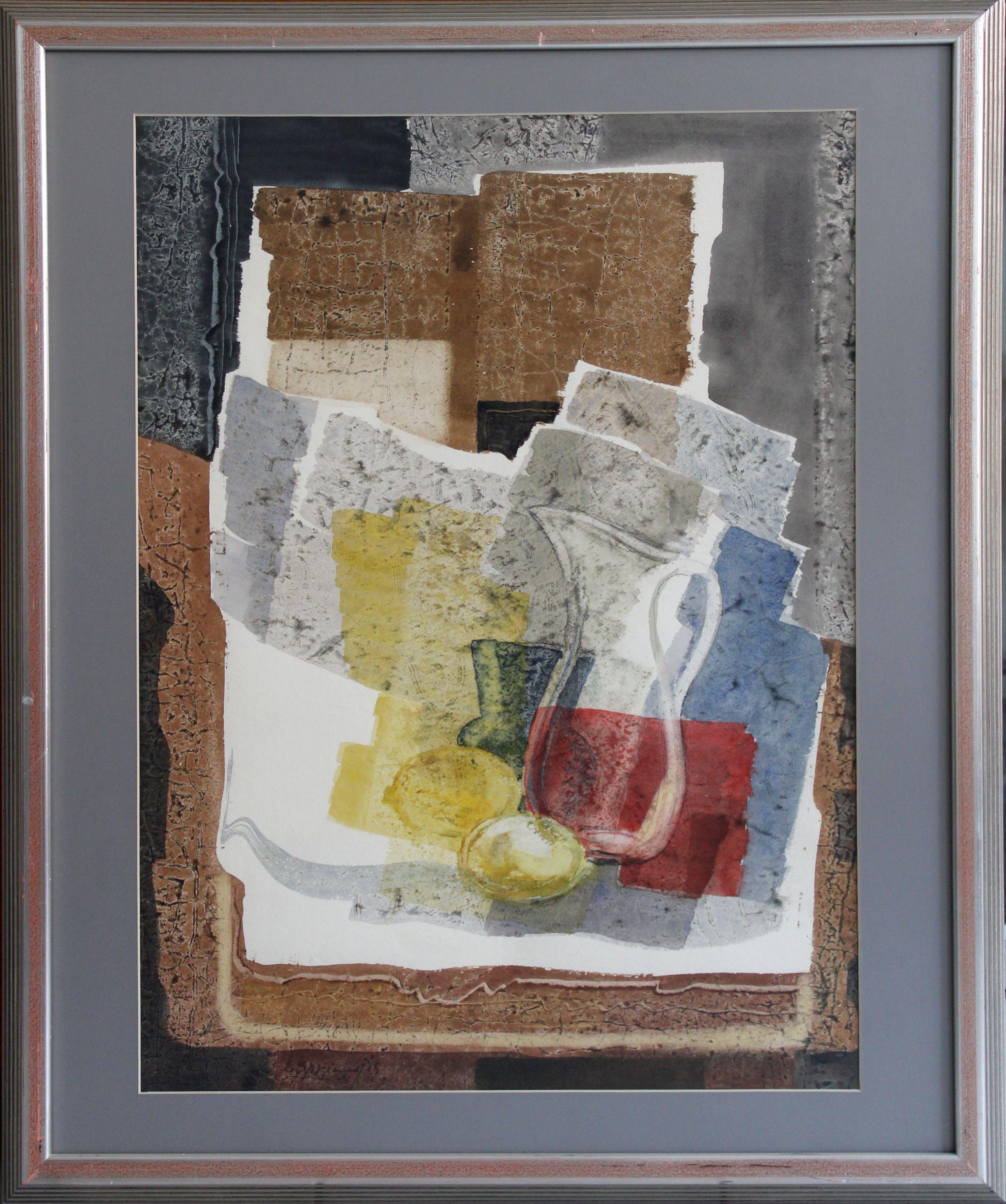 Dos limones y jarra Años 80, papel, acuarela, 75, 5 x 56 cm - Painting de Jekabs Arturs Springis 