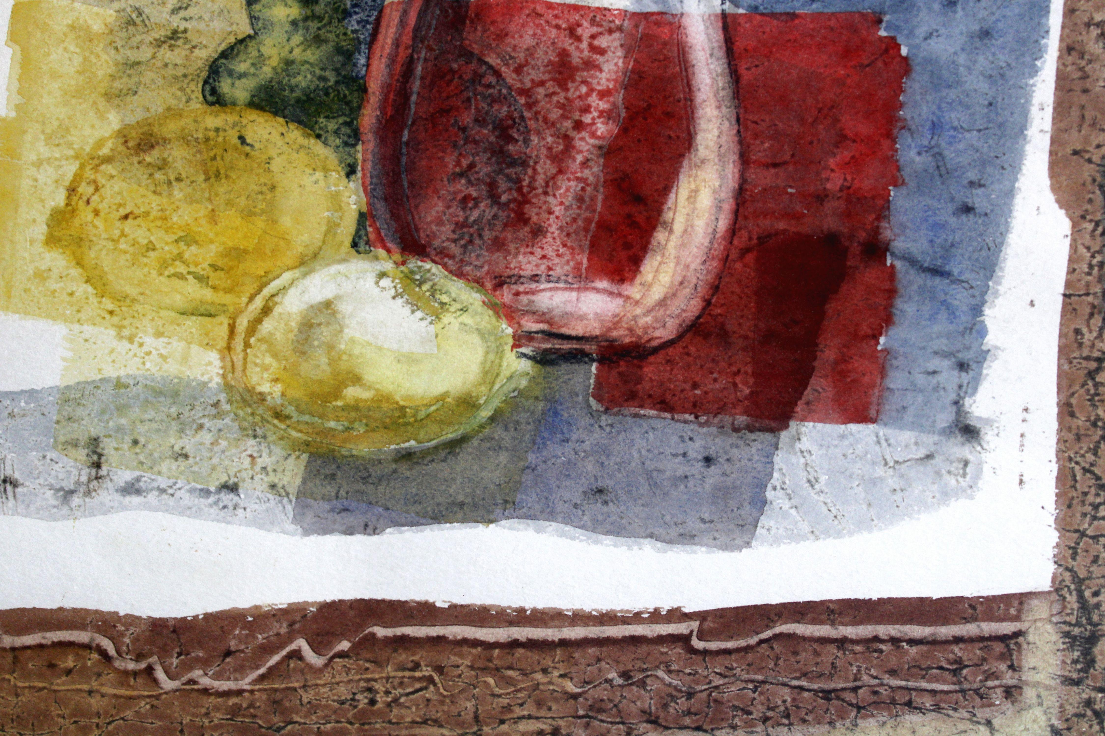 Dos limones y jarra Años 80, papel, acuarela, 75, 5 x 56 cm - Painting Impresionista de Jekabs Arturs Springis 