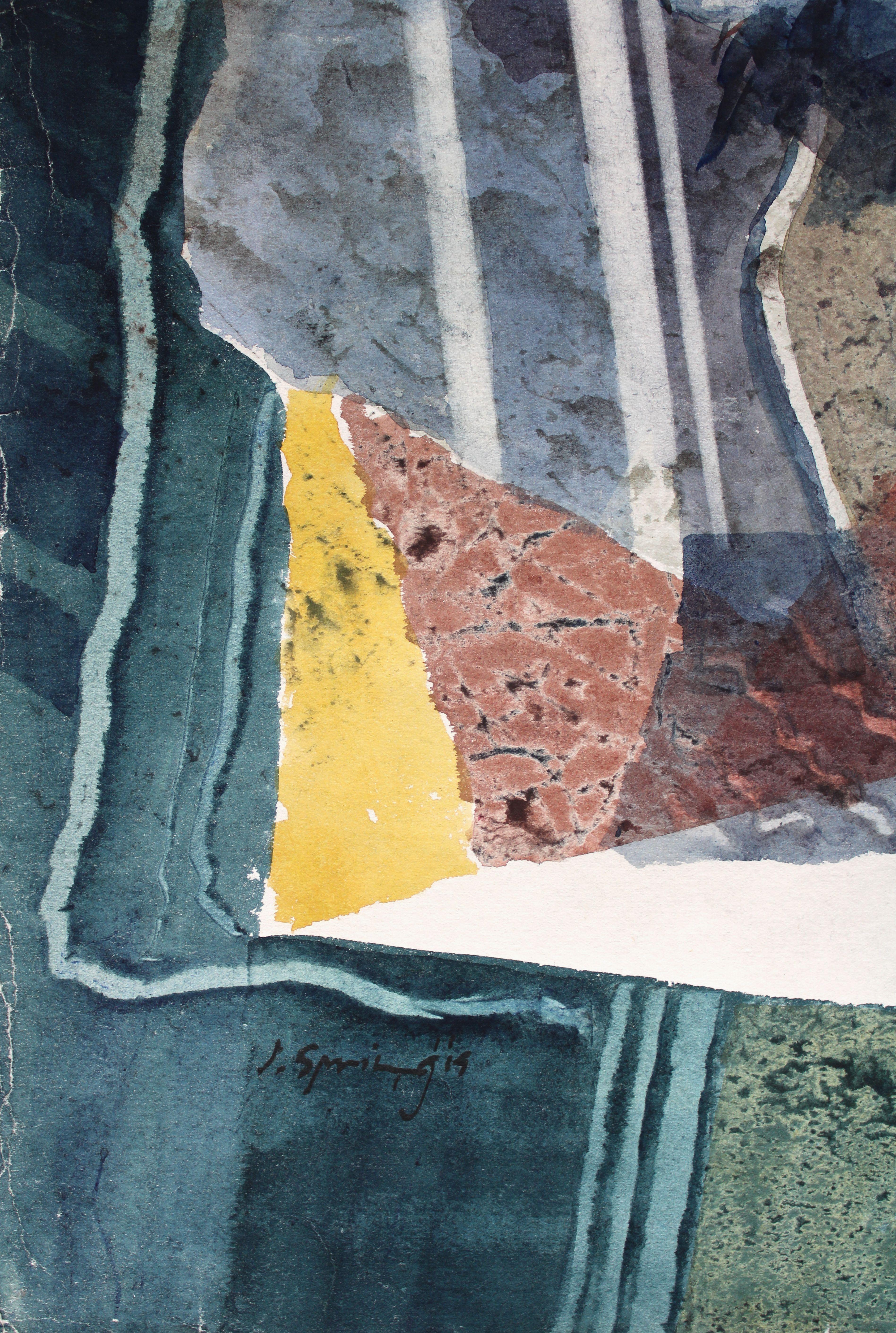 Blue flowers. Lamp (double-sided) 1991, watercolor on paper, 73x53 cm - Painting by Jekabs Arturs Springis 