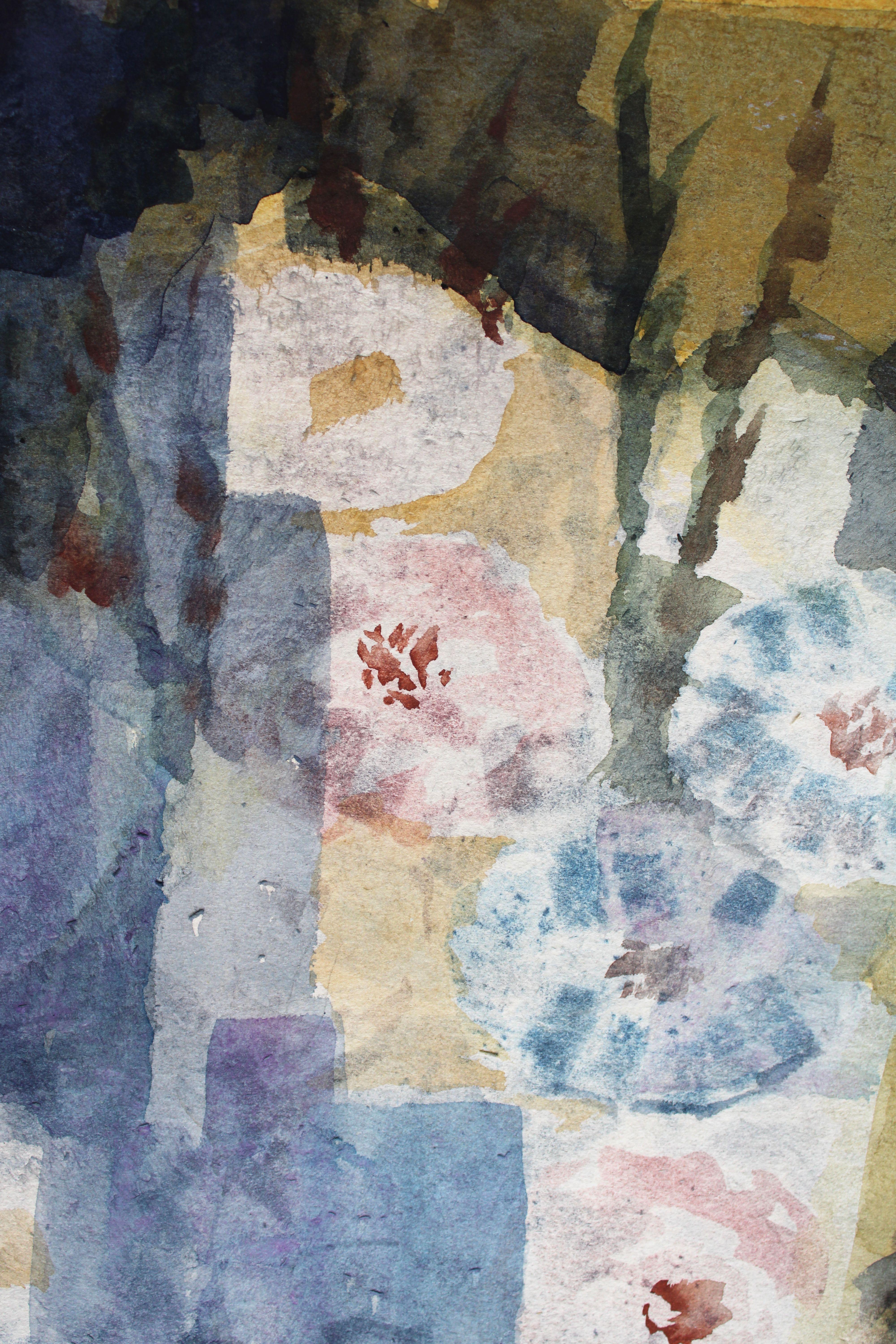 Blue flowers. Lamp (double-sided) 1991, watercolor on paper, 73x53 cm For Sale 2