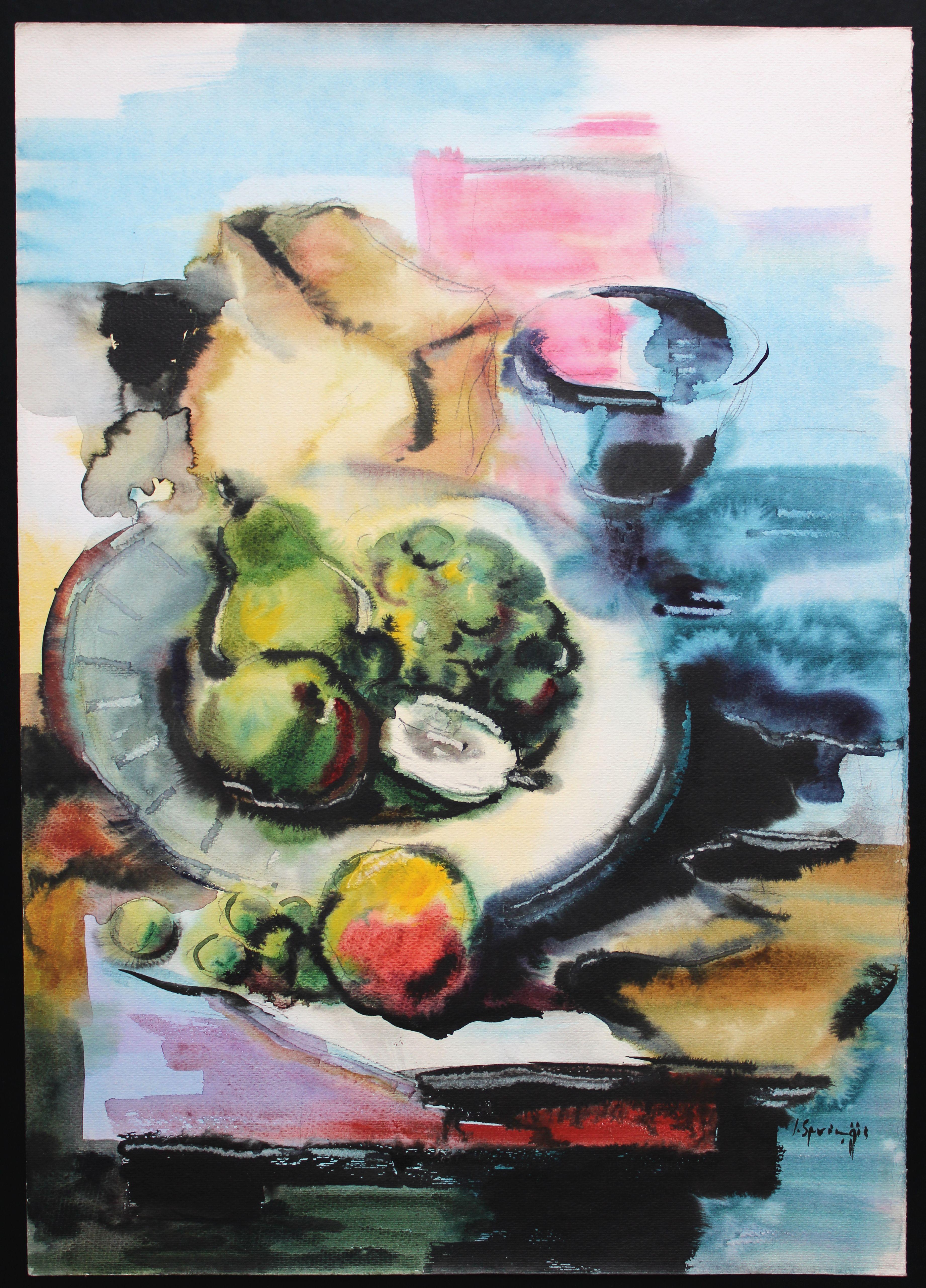 Still life with fruits. 1970's, watercolor on paper, 77x55 cm - Art by Jekabs Arturs Springis 