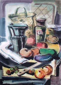 Nature morte avec un panier  1970, aquarelle sur papier, 76x55 cm