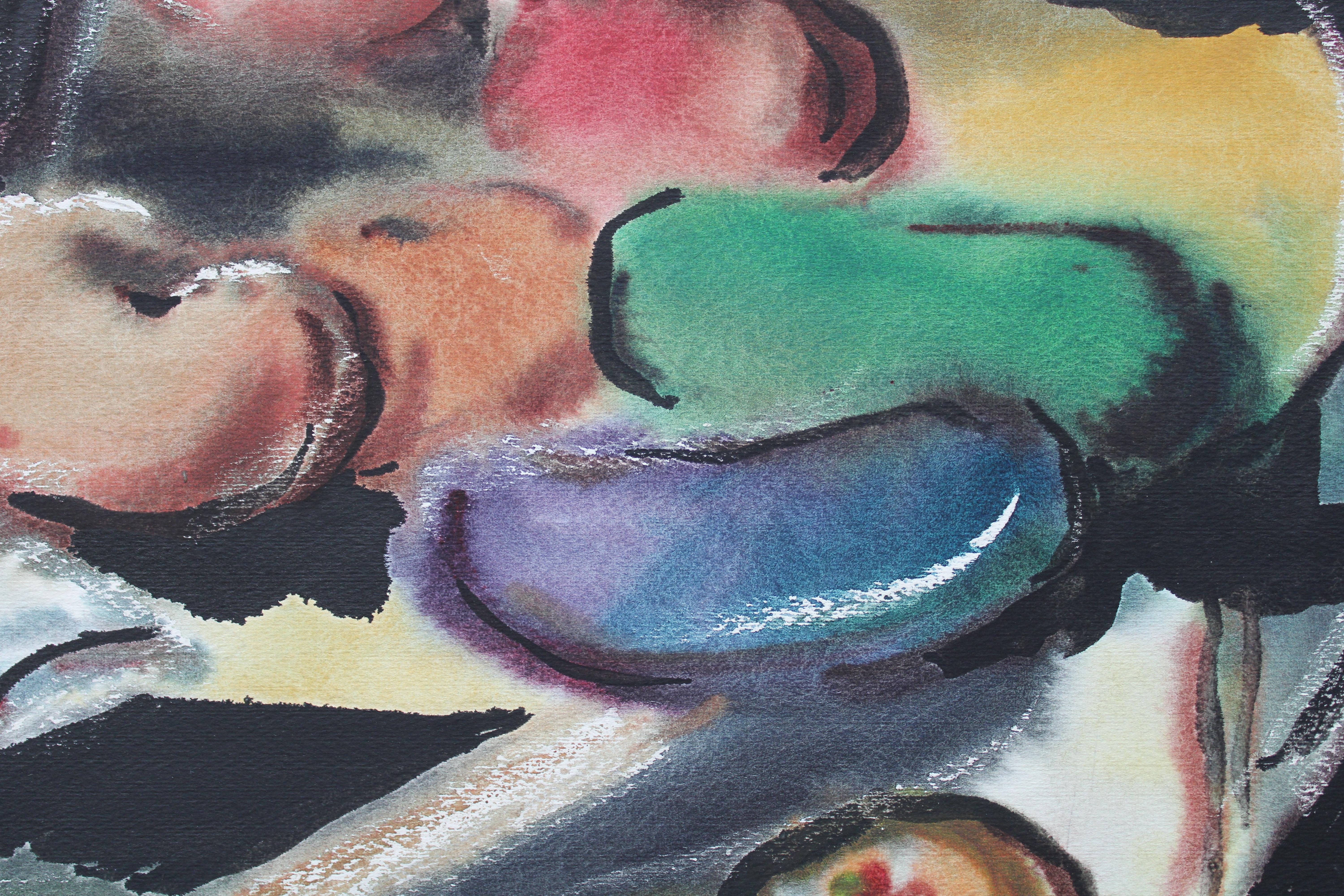 Still life with a basket  1970's, watercolor on paper, 76x55 cm For Sale 2