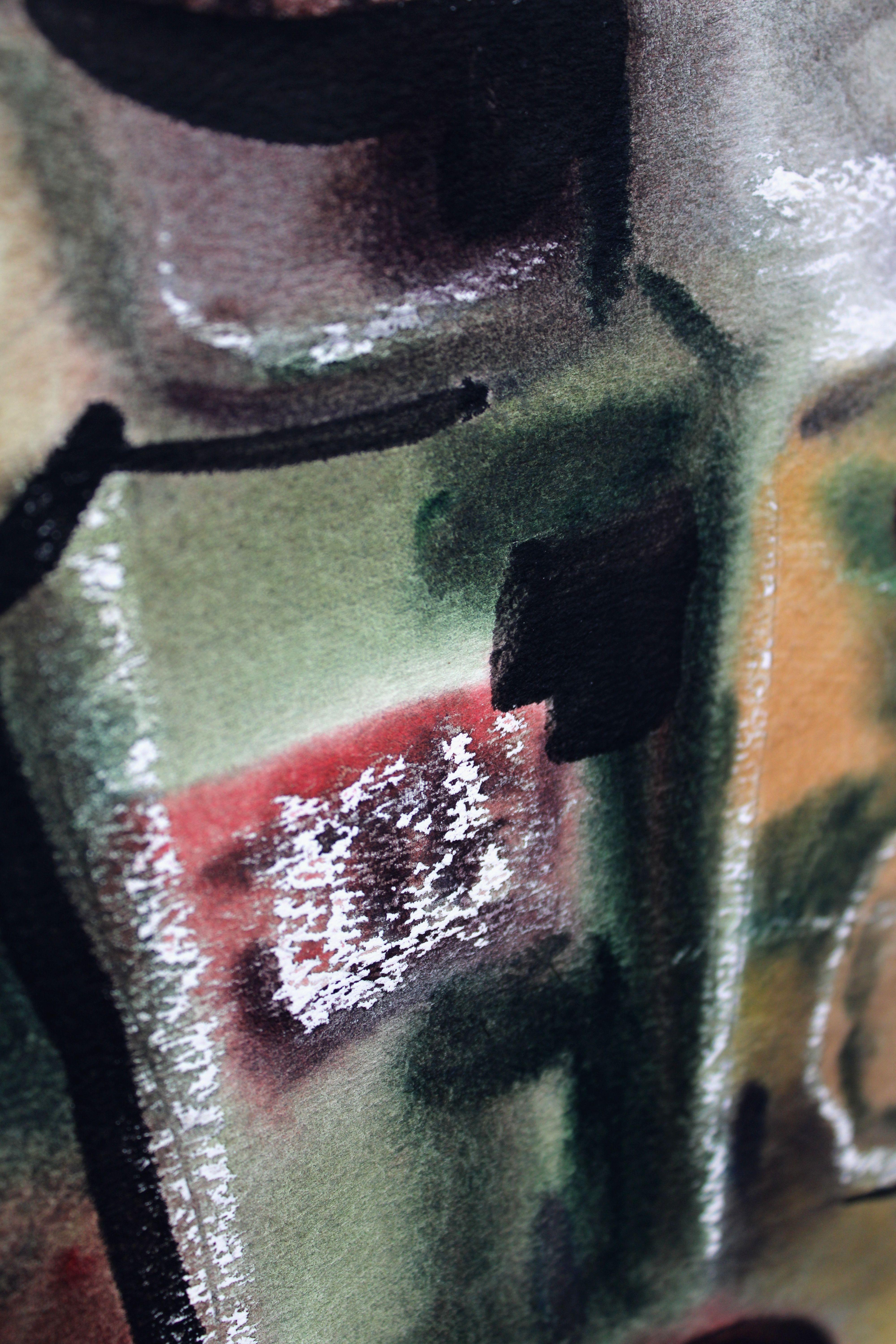 Still life with a basket  1970's, watercolor on paper, 76x55 cm For Sale 4