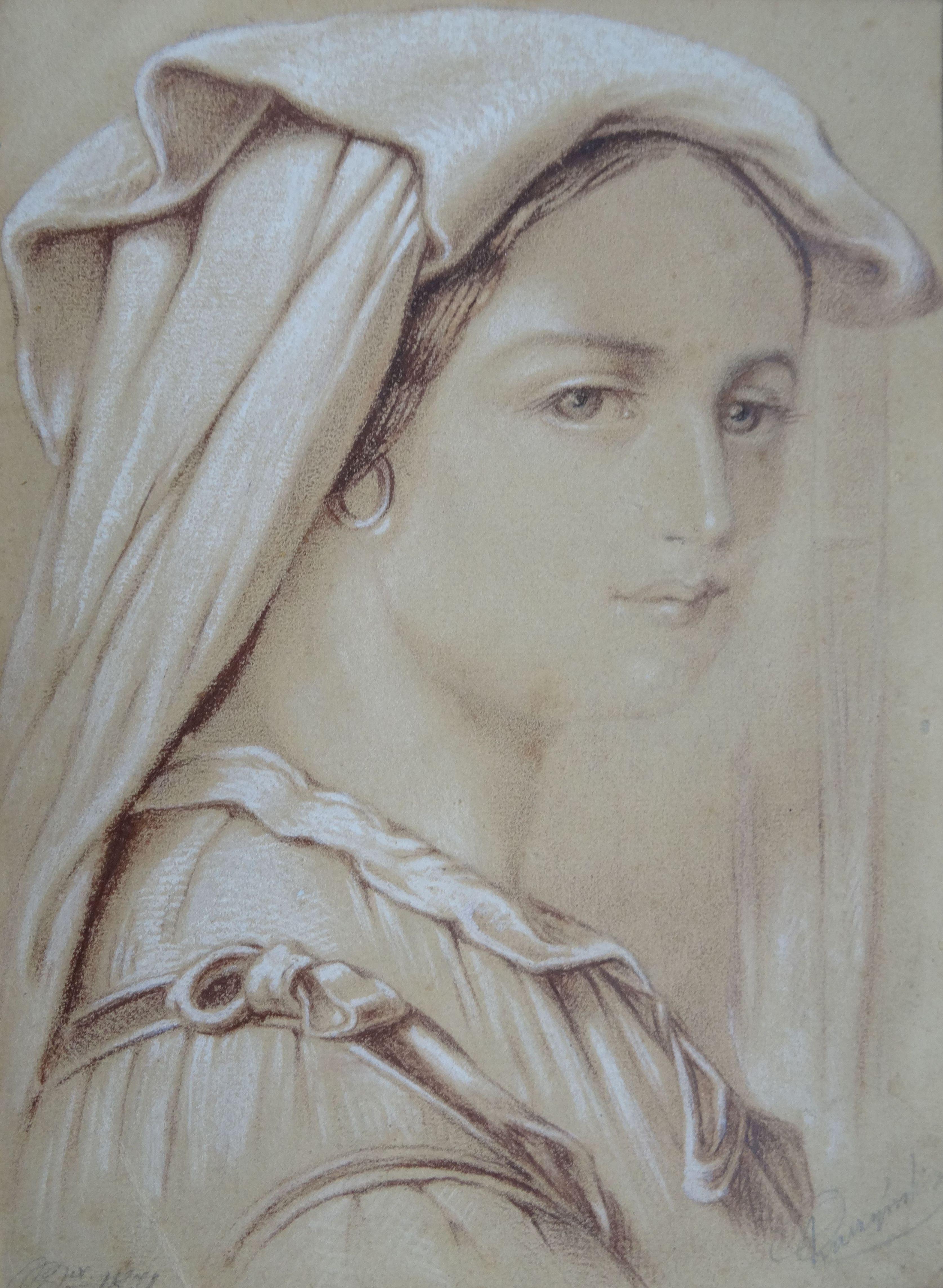 Aleksander Raczynski Portrait Painting – Italienisch. 1871, Papier, Mischtechnik, 20,5x15 cm