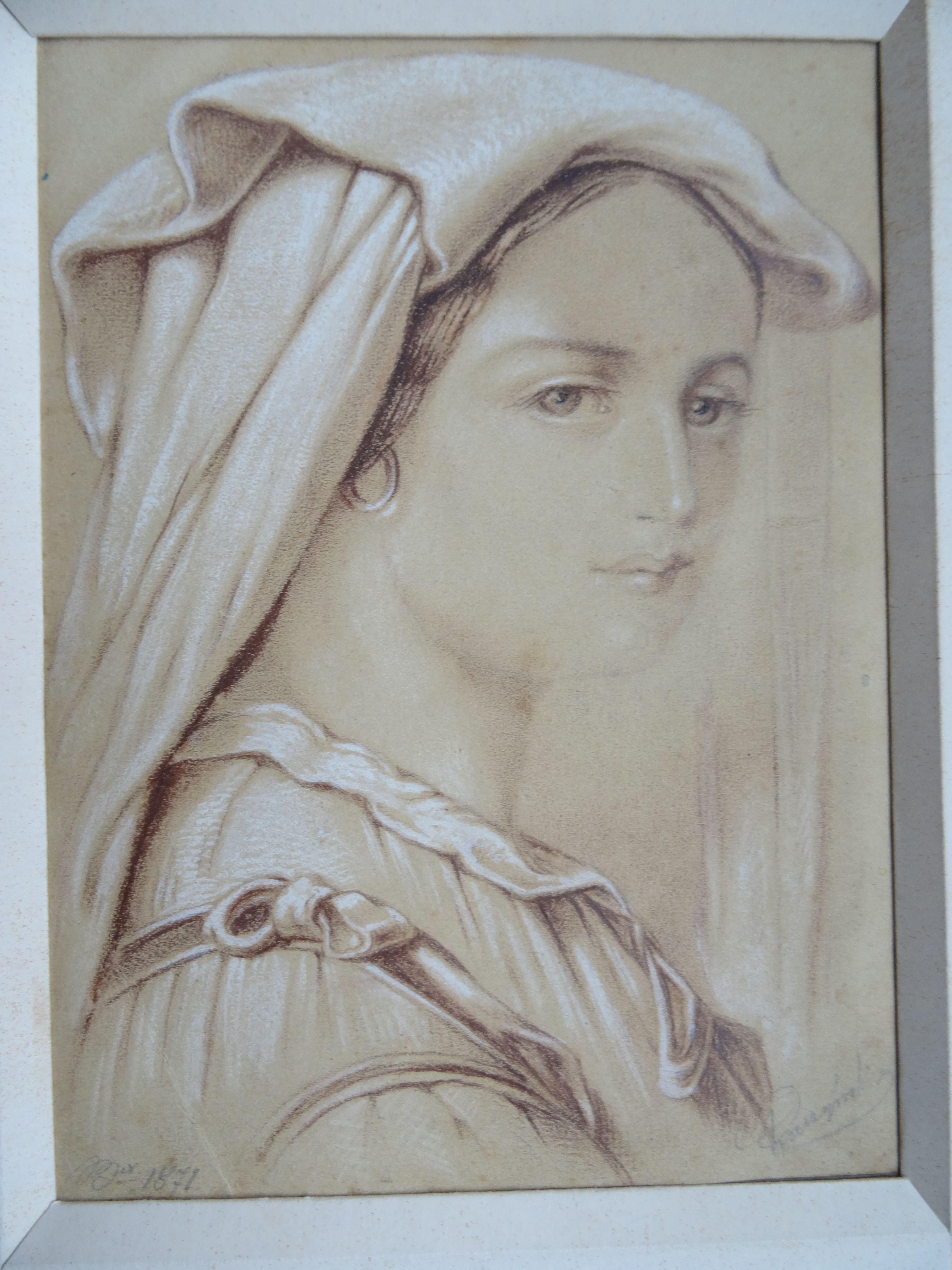Italienisch. 1871, Papier, Mischtechnik, 20,5x15 cm – Painting von Aleksander Raczynski