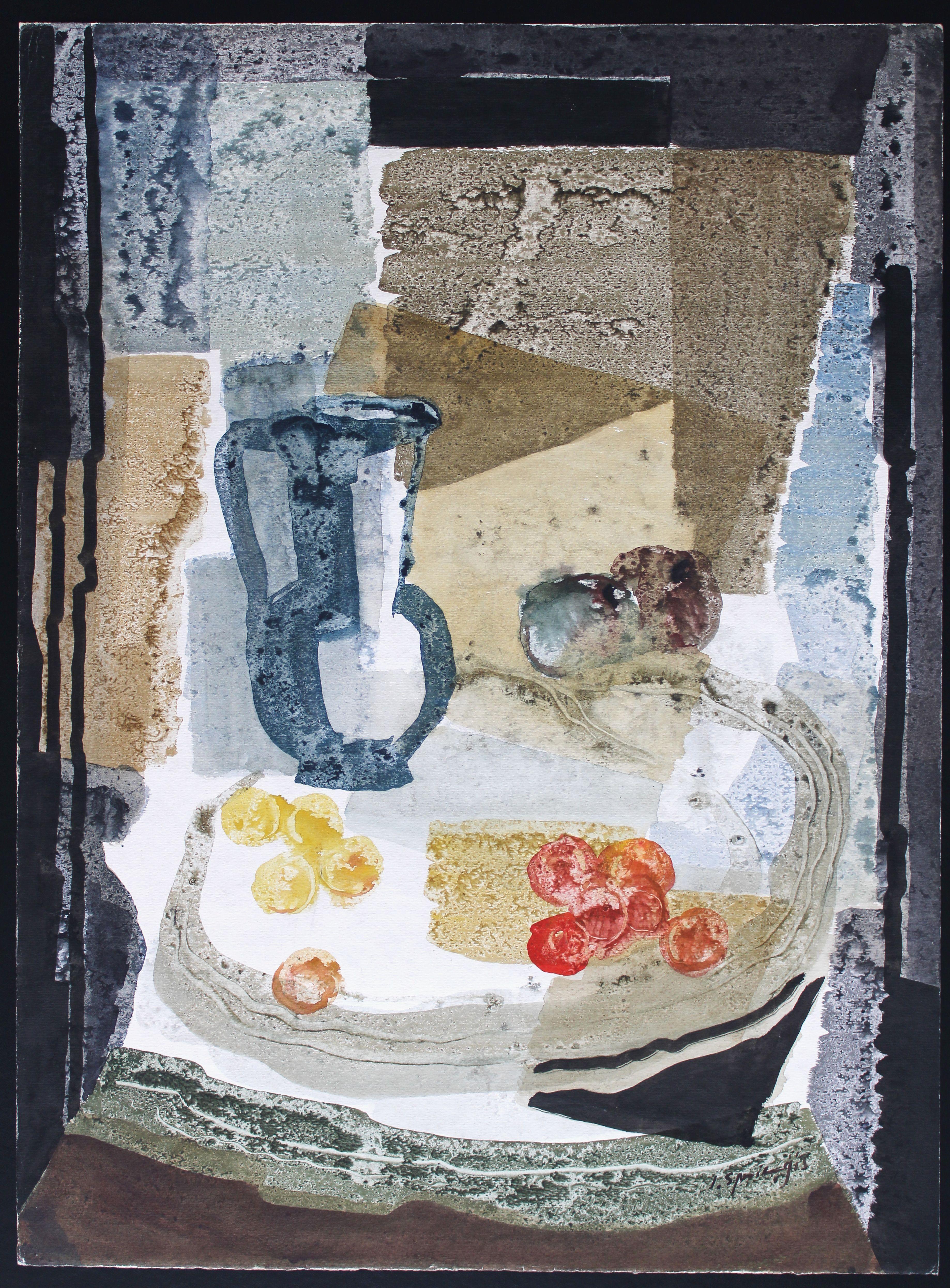 Still life with plums  1985, watercolor on paper, 74x55 cm (bilateral) - Art by Jekabs Arturs Springis 