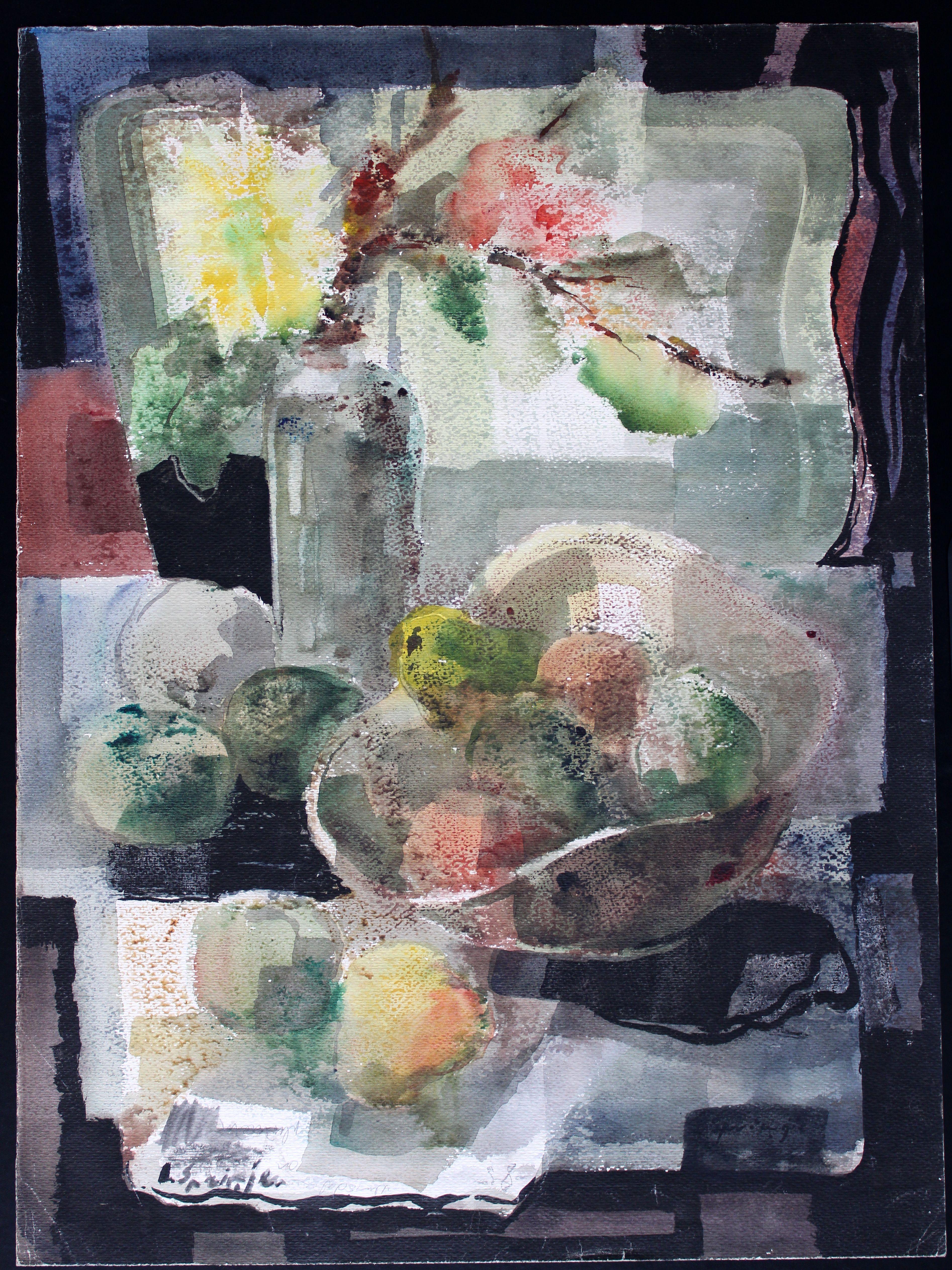 Still life with plums  1985, watercolor on paper, 74x55 cm (bilateral) For Sale 5