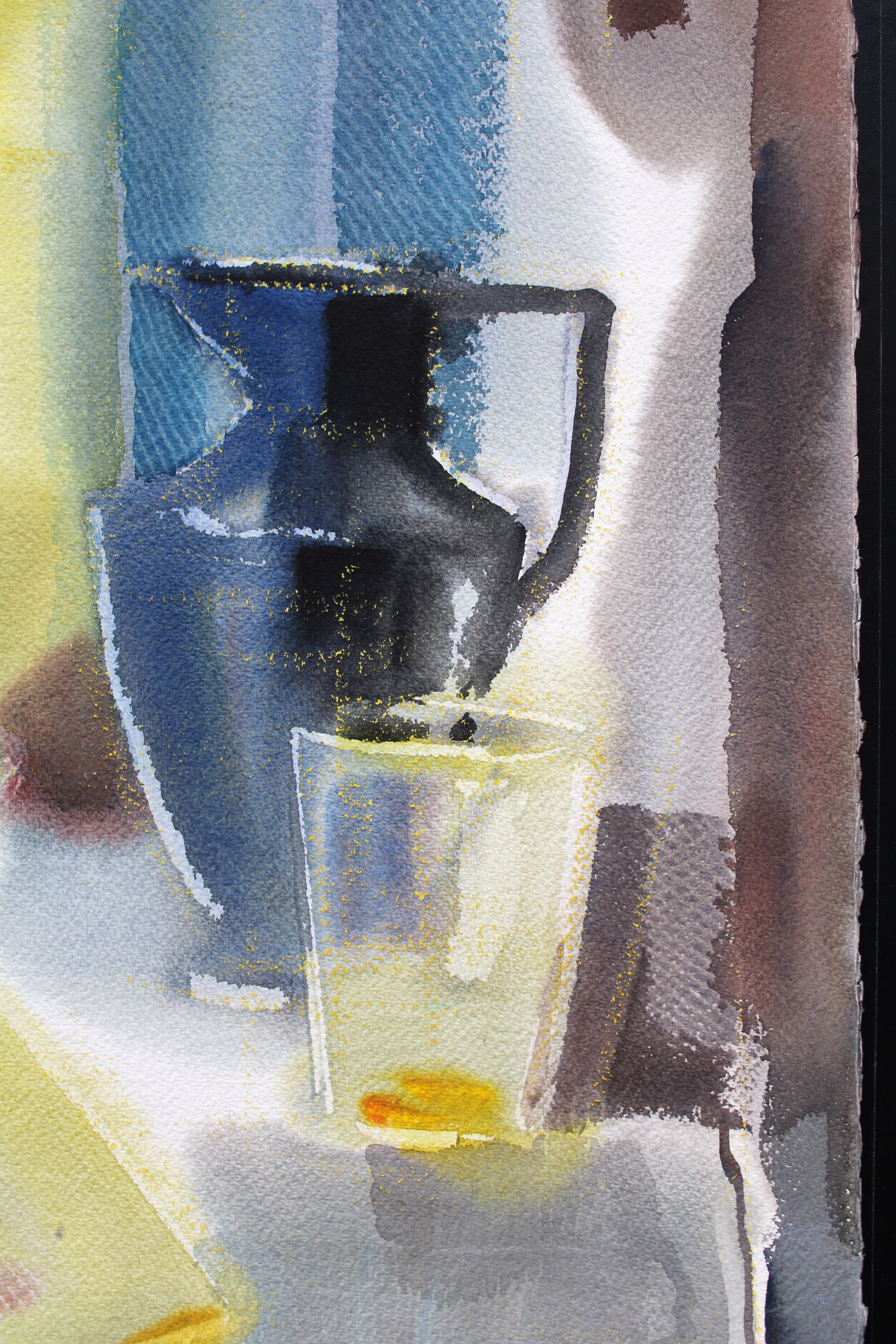 Stillleben mit blauer Tasse und Buch. 1980er Jahre, Aquarell auf Papier, 75x56 cm im Angebot 1
