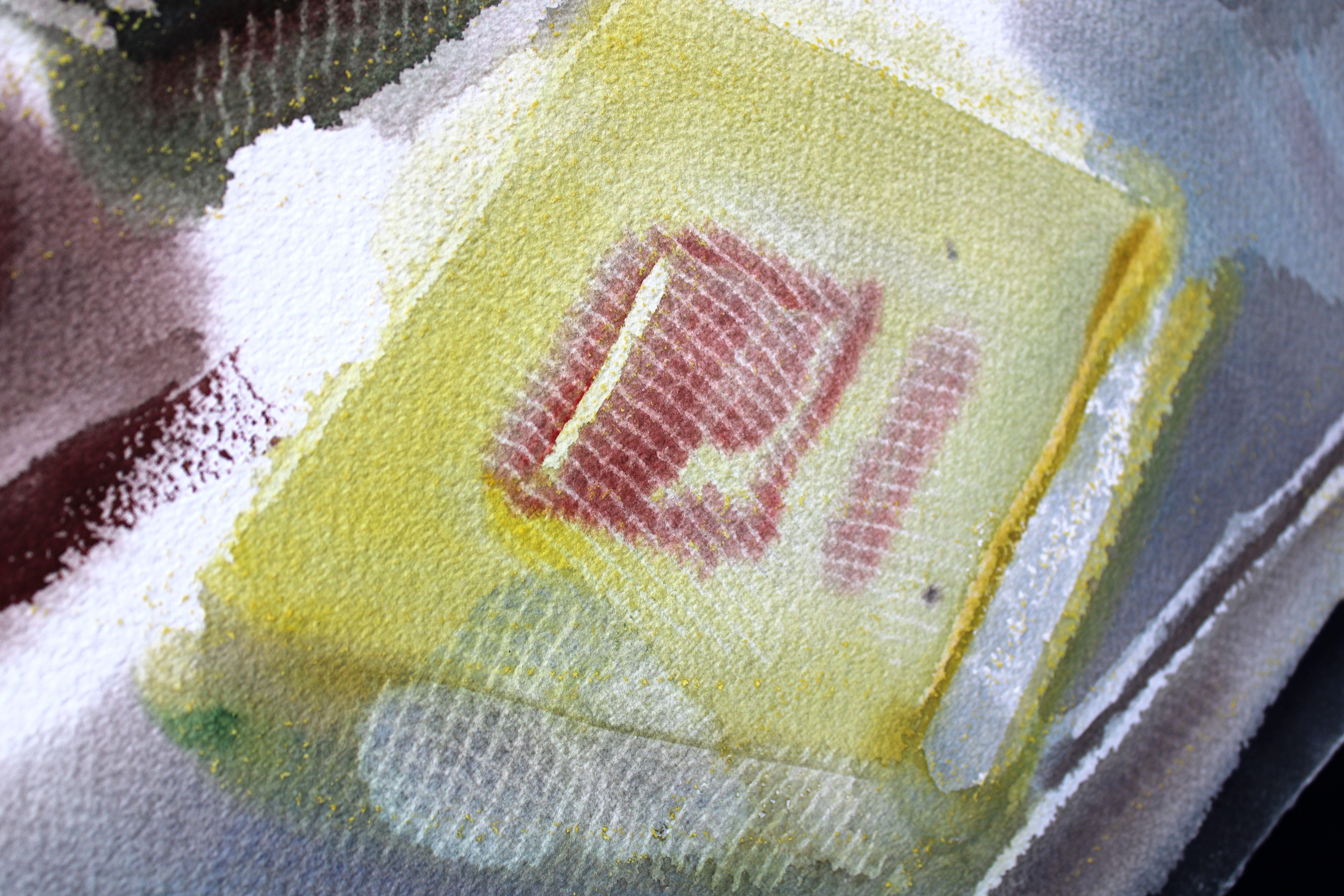 Stillleben mit blauer Tasse und Buch. 1980er Jahre, Aquarell auf Papier, 75x56 cm im Angebot 3