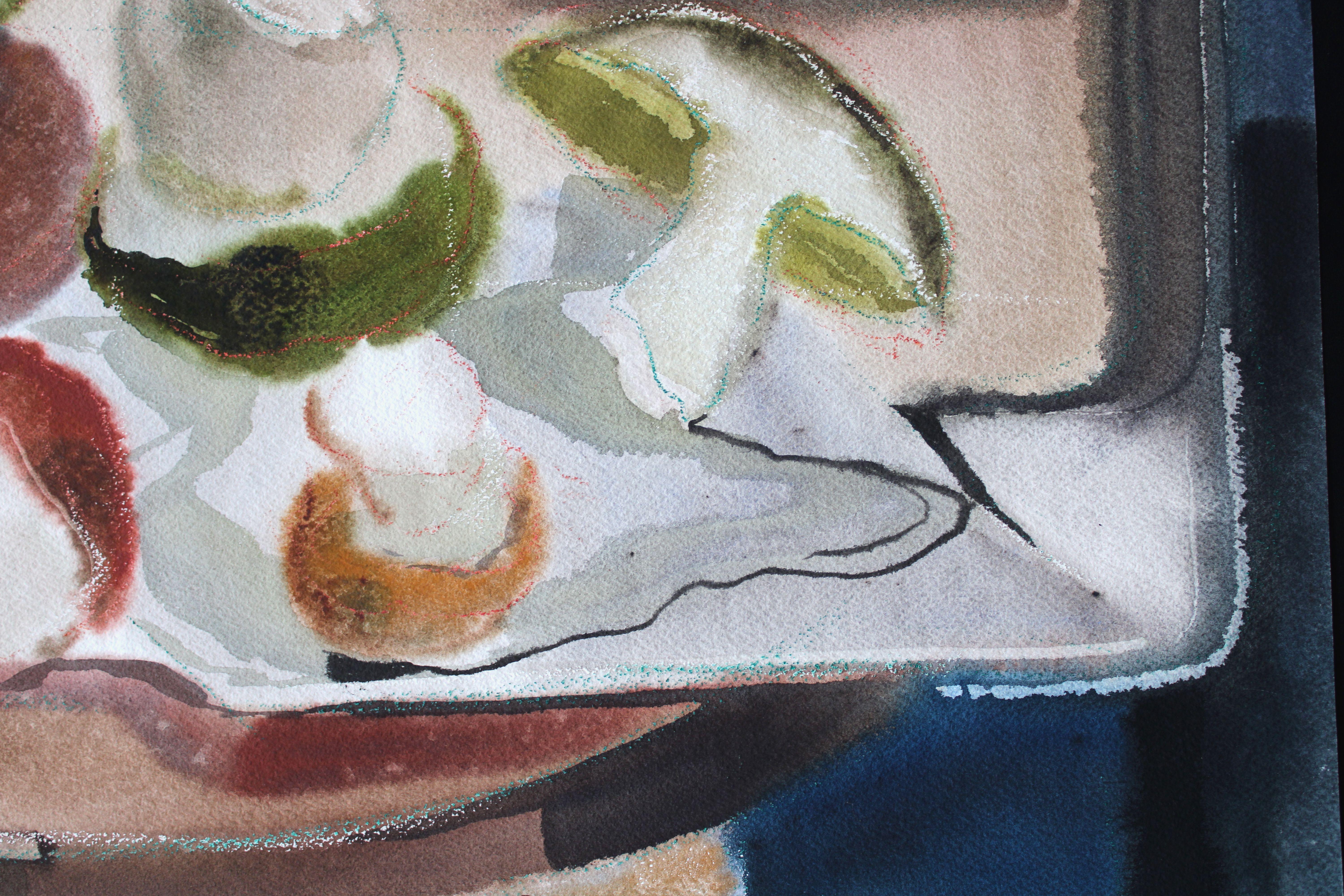 Pilze  1980er Jahre, Aquarell auf Papier, 54x75 cm (Grau), Still-Life, von Jekabs Arturs Springis 