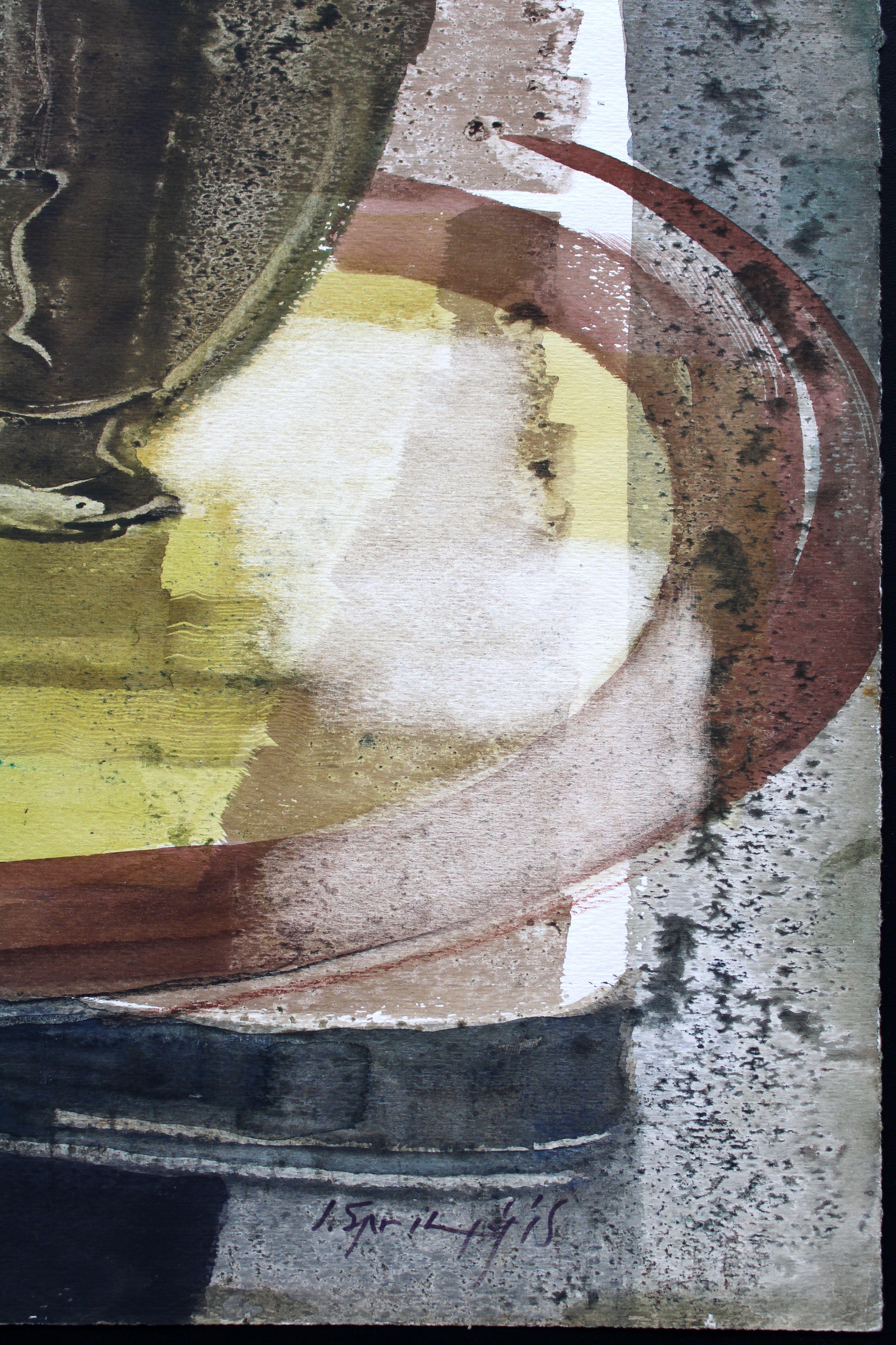 Natura morta con vassoio  Anni '80, acquerello su carta, 75x55 cm - Still-Life Painting Grigio di Jekabs Arturs Springis 