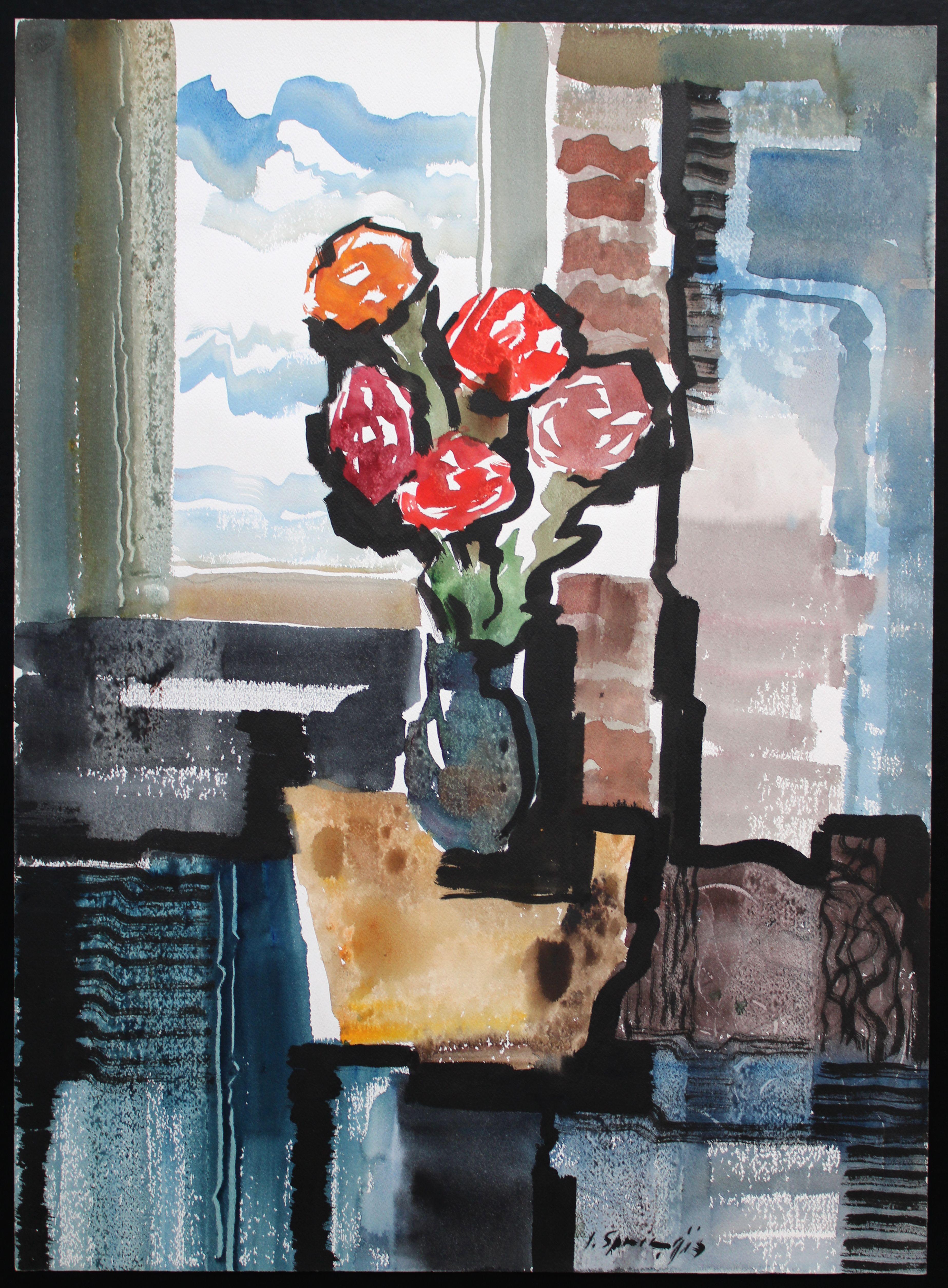 Roses. 1983, watercolor on paper, 75x55 cm - Painting by Jekabs Arturs Springis 