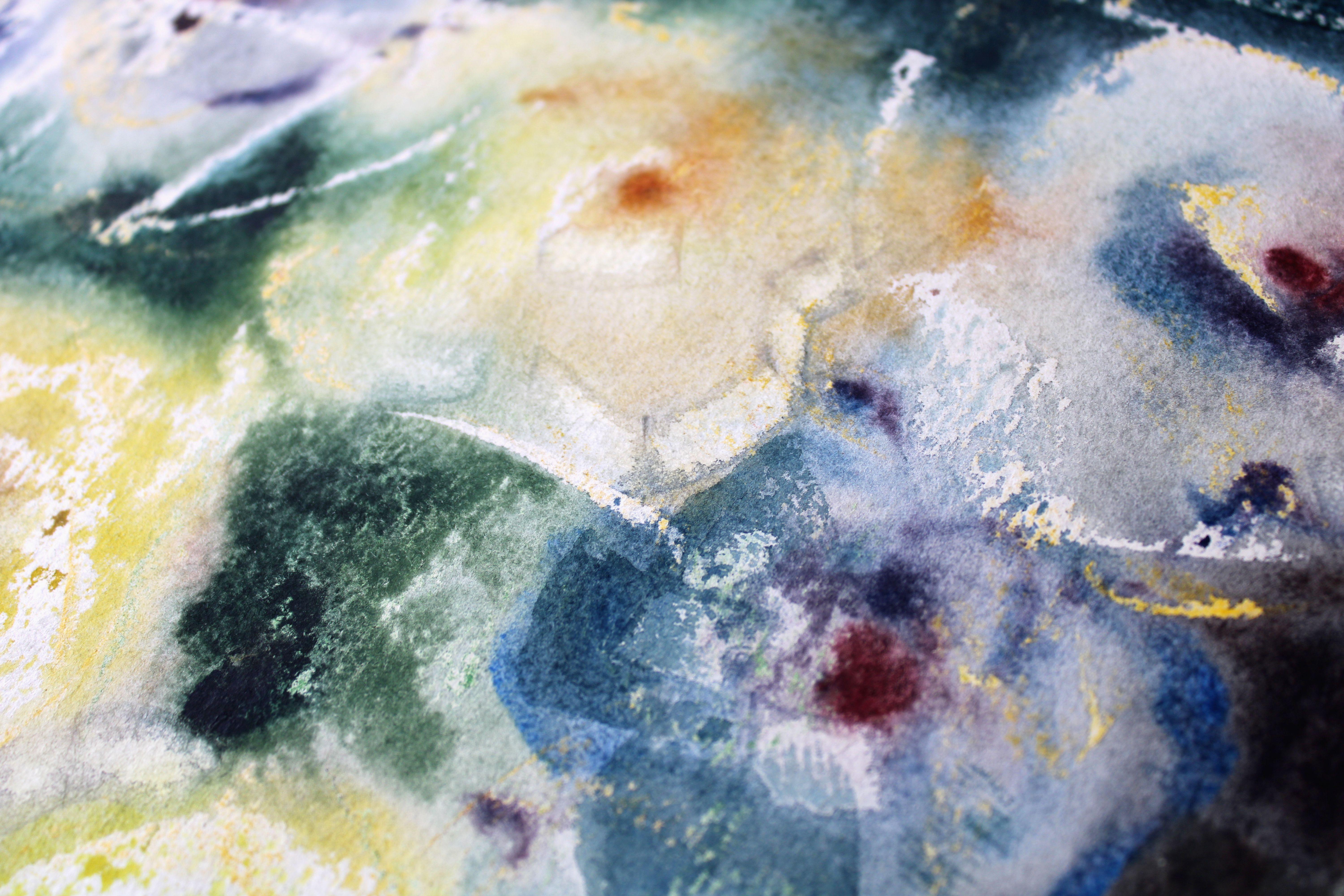 Bücher mit gelben Blumen. 1980er Jahre, Aquarell auf Papier, 73x54 cm im Angebot 4