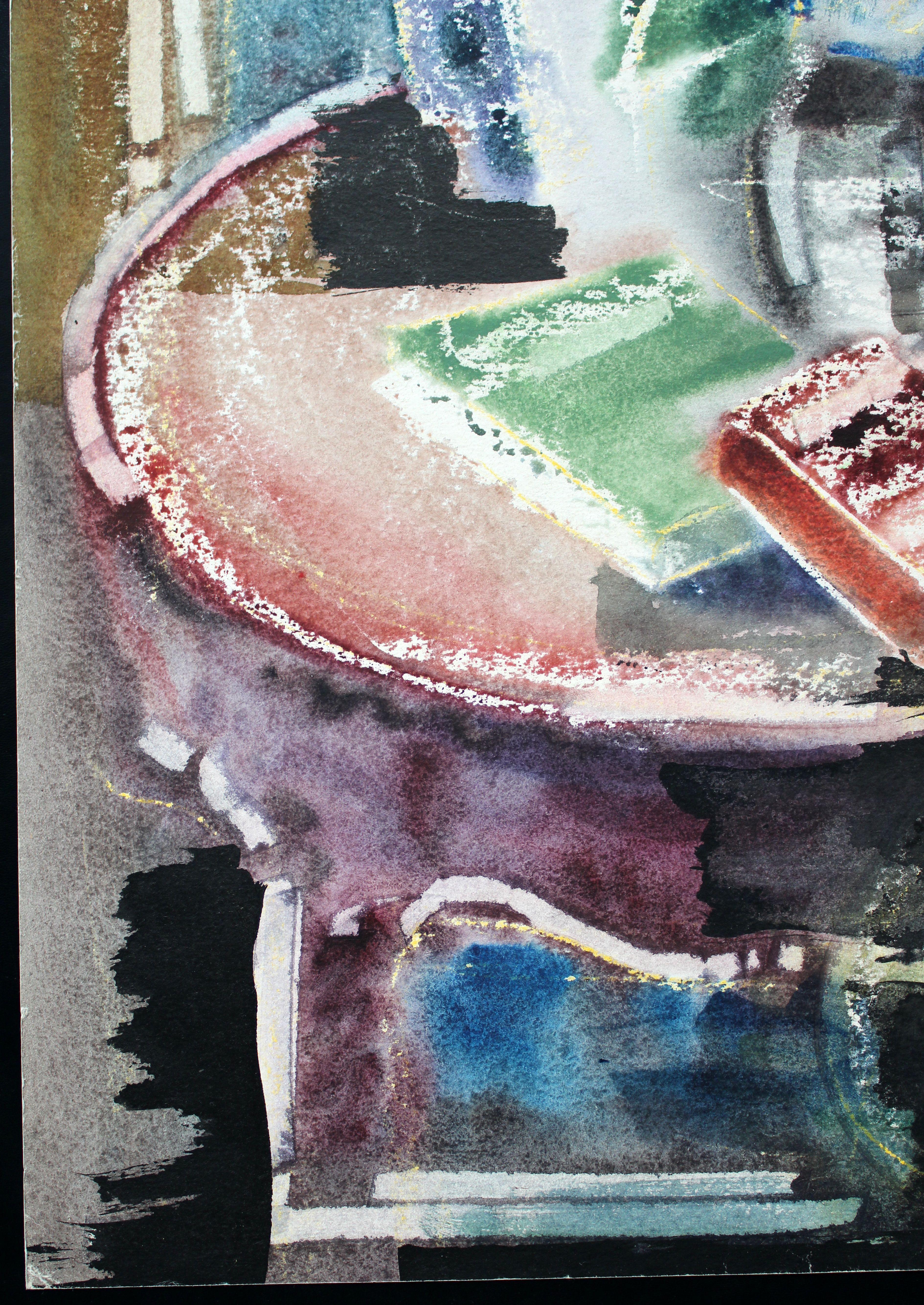 Bücher mit gelben Blumen. 1980er Jahre, Aquarell auf Papier, 73x54 cm (Impressionismus), Painting, von Jekabs Arturs Springis 