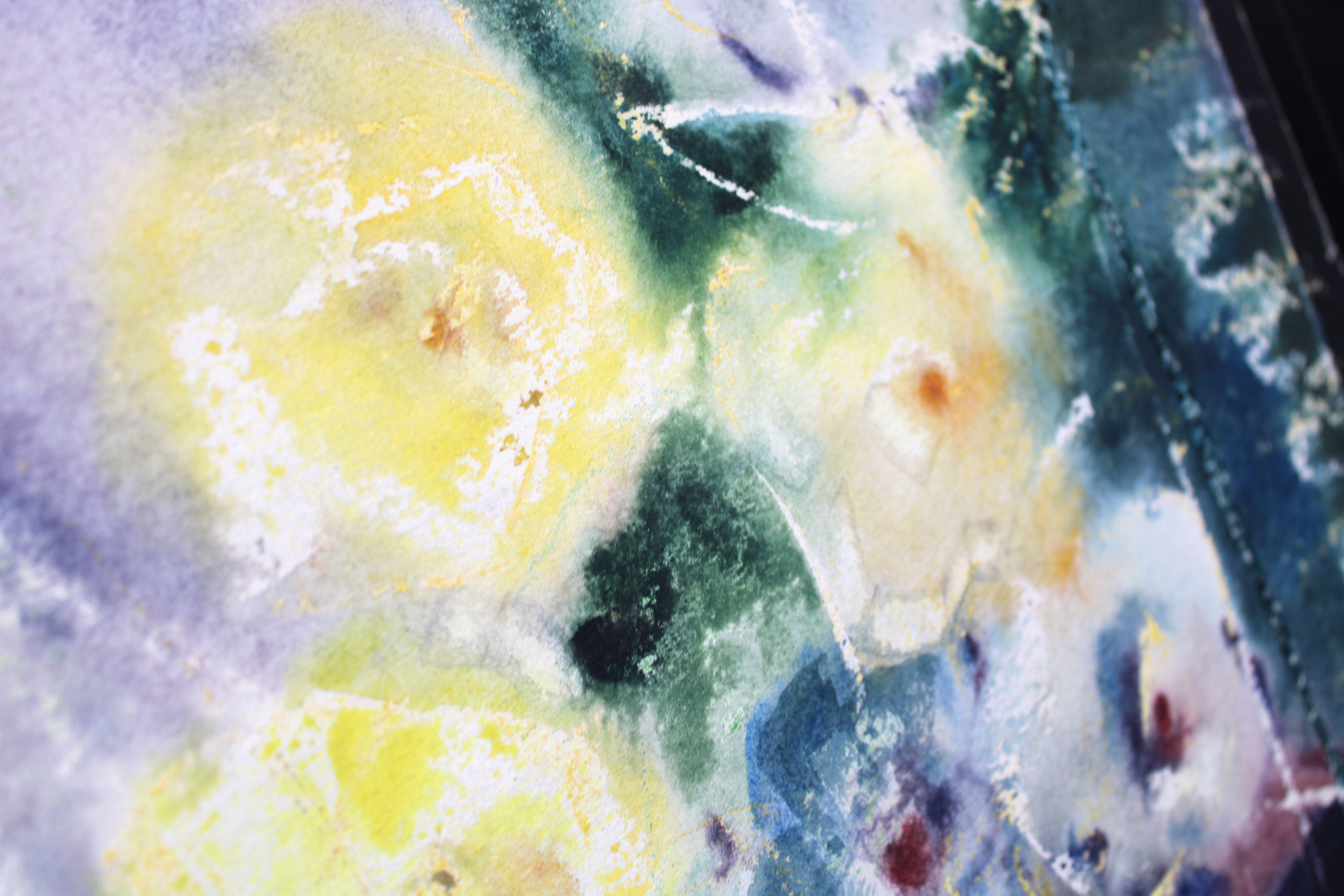 Bücher mit gelben Blumen. 1980er Jahre, Aquarell auf Papier, 73x54 cm im Angebot 3