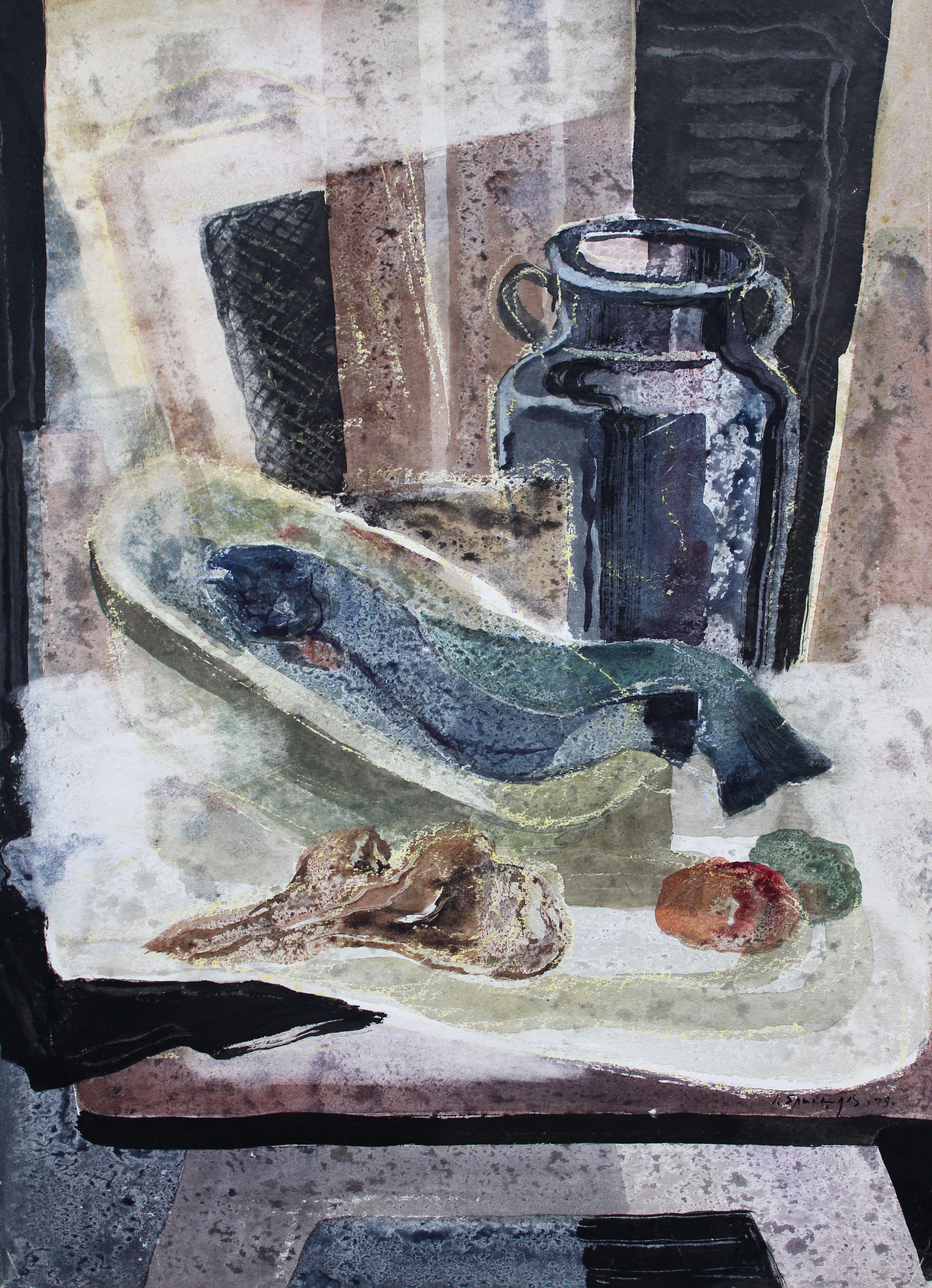 Naturaleza muerta con eelpout. 1979, acuarela sobre papel, 75x55 cm