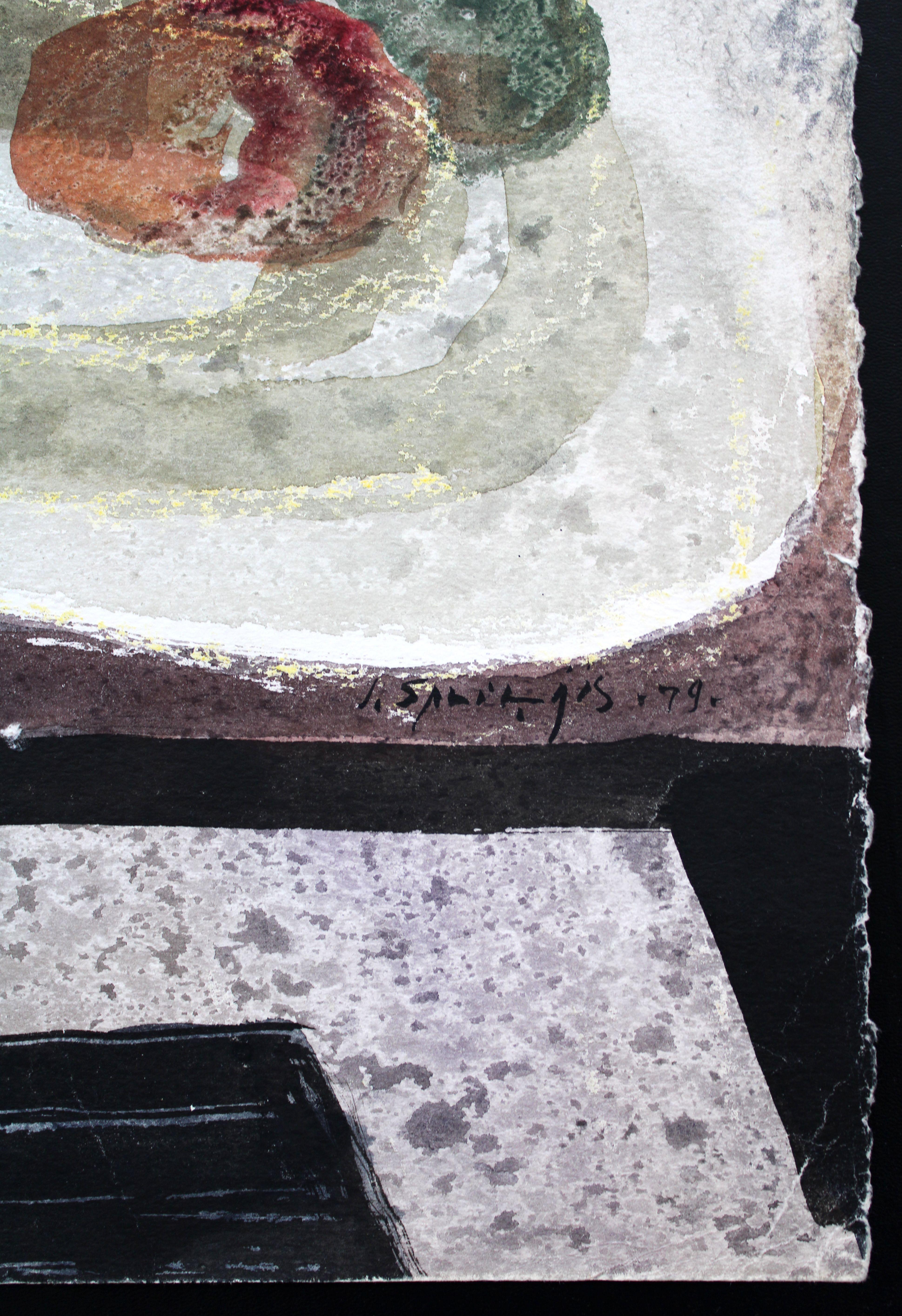 Stilleben mit Aalrutte. 1979, Aquarell auf Papier, 75x55 cm (Grau), Still-Life Painting, von Jekabs Arturs Springis 