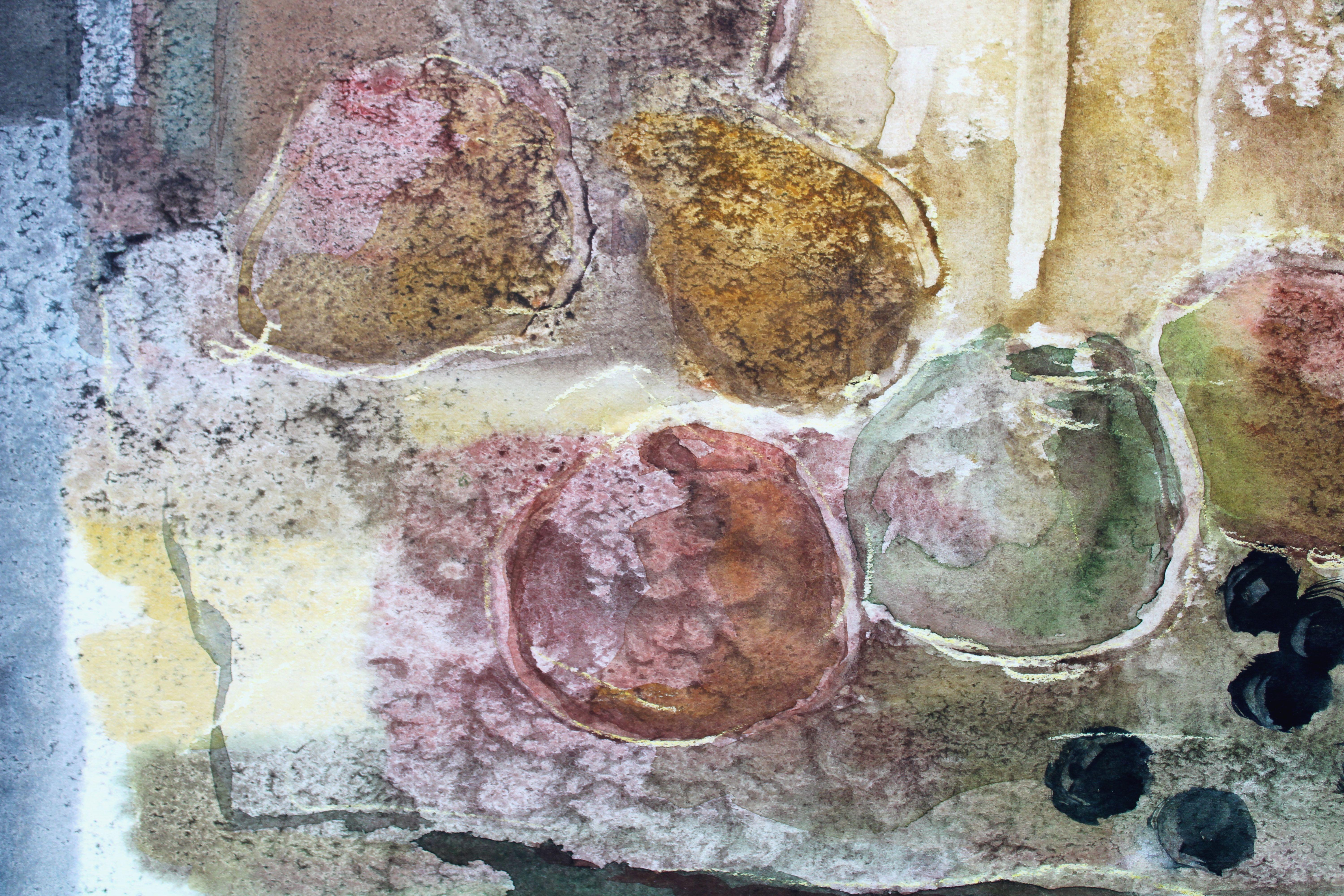 Piatti con Oliver  1984, acquerello su carta, 74, 5 x 55 cm - Still-Life Painting Grigio di Jekabs Arturs Springis 