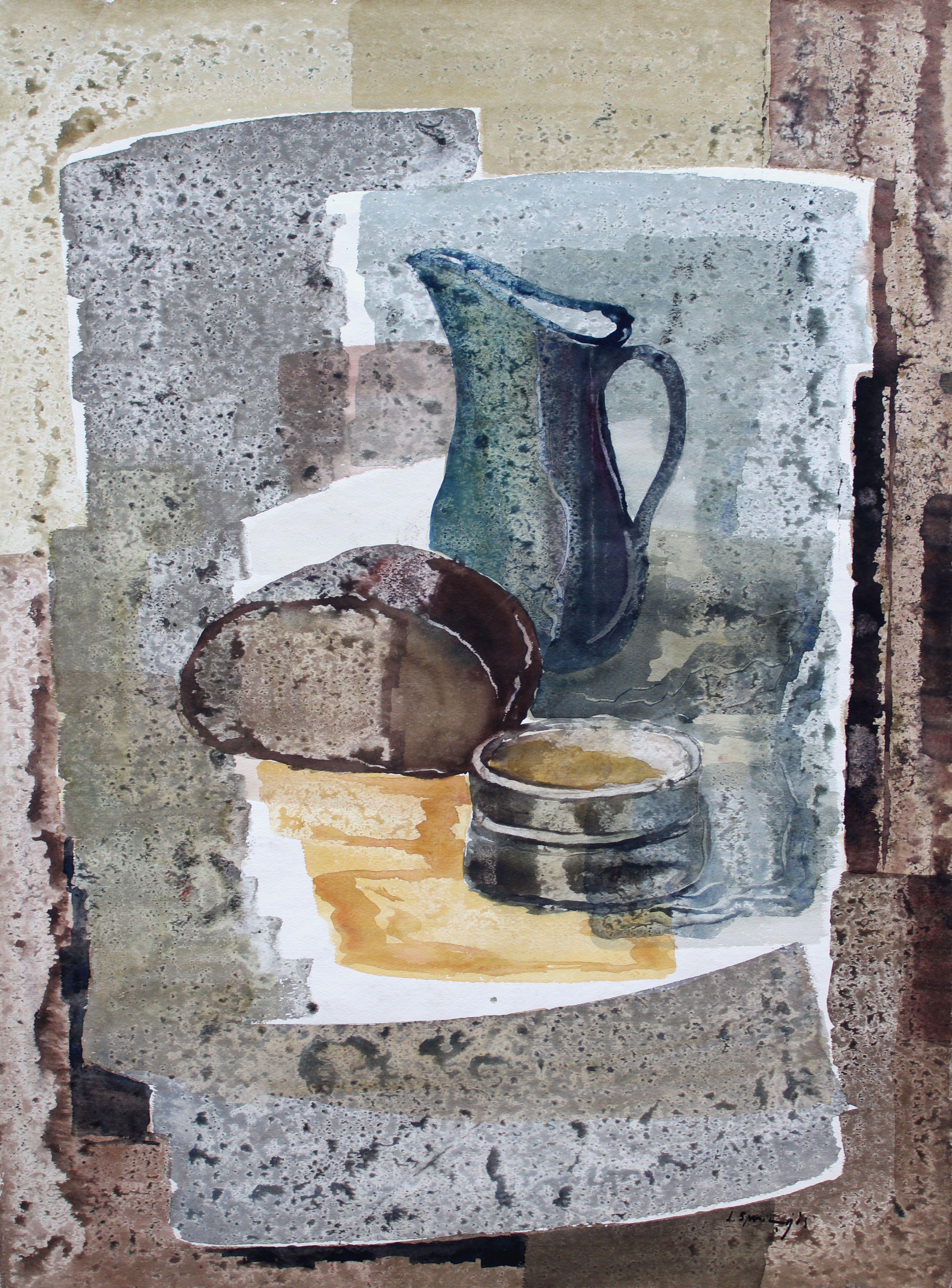 Stillleben mit Brot  1983, Aquarell auf Papier, 75, 5 x 55, 5 cm