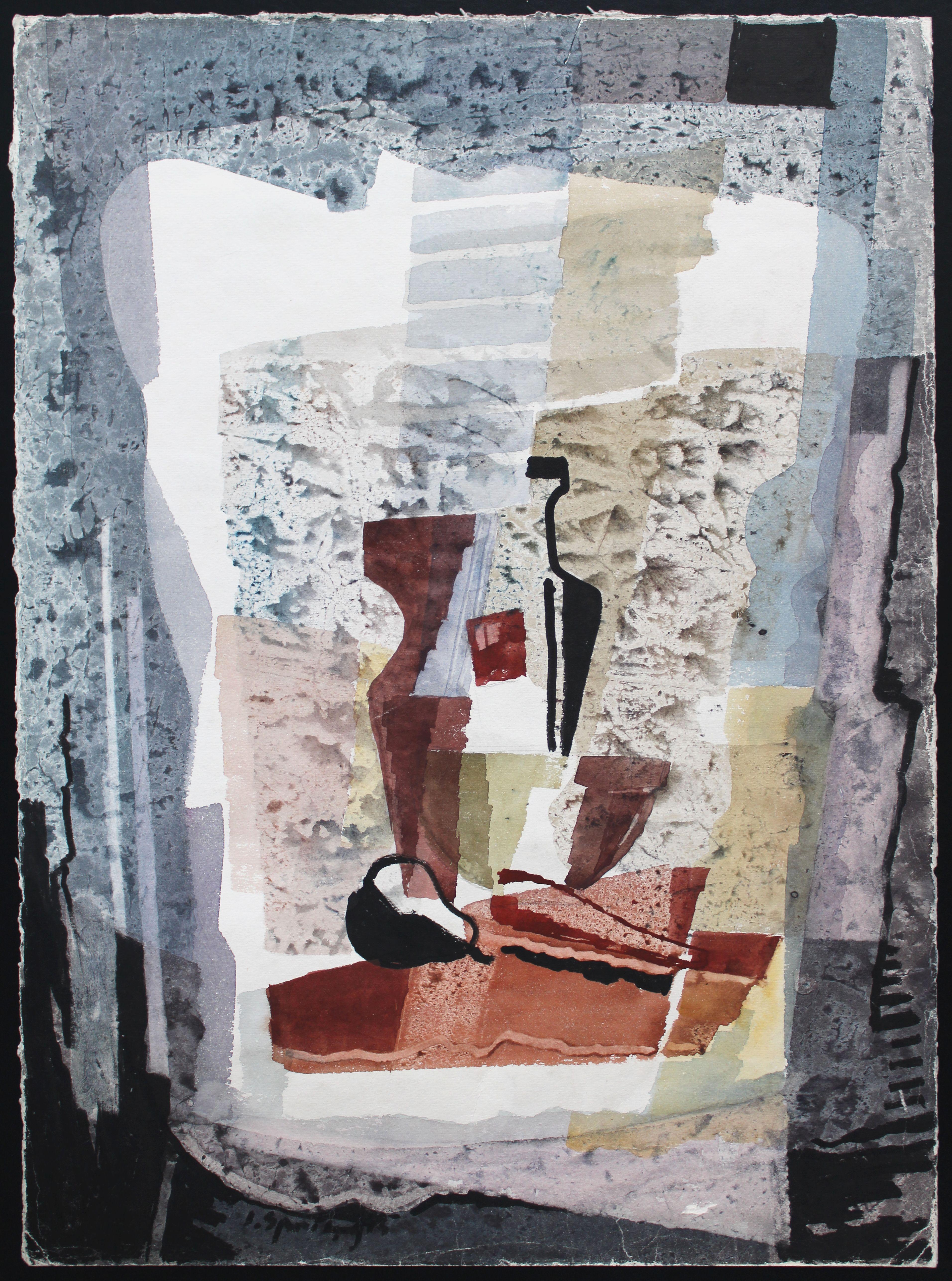 Composition with split bowl. Watercolor on paper, 73x54 cm - Painting by Jekabs Arturs Springis 