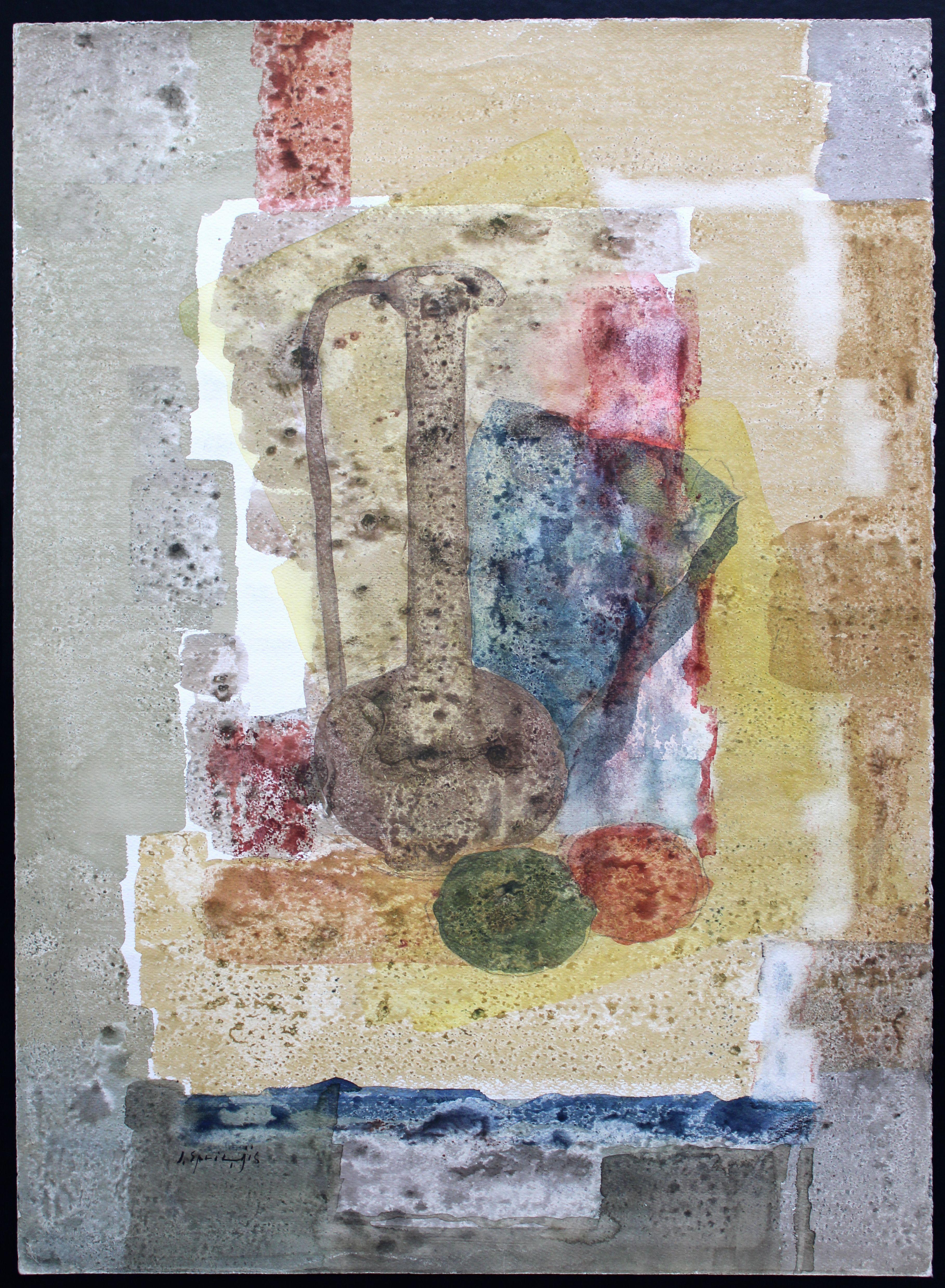 Still life with east carafe. 1981, watercolor on paper, 75, 5 x 55, 5 cm - Painting by Jekabs Arturs Springis 