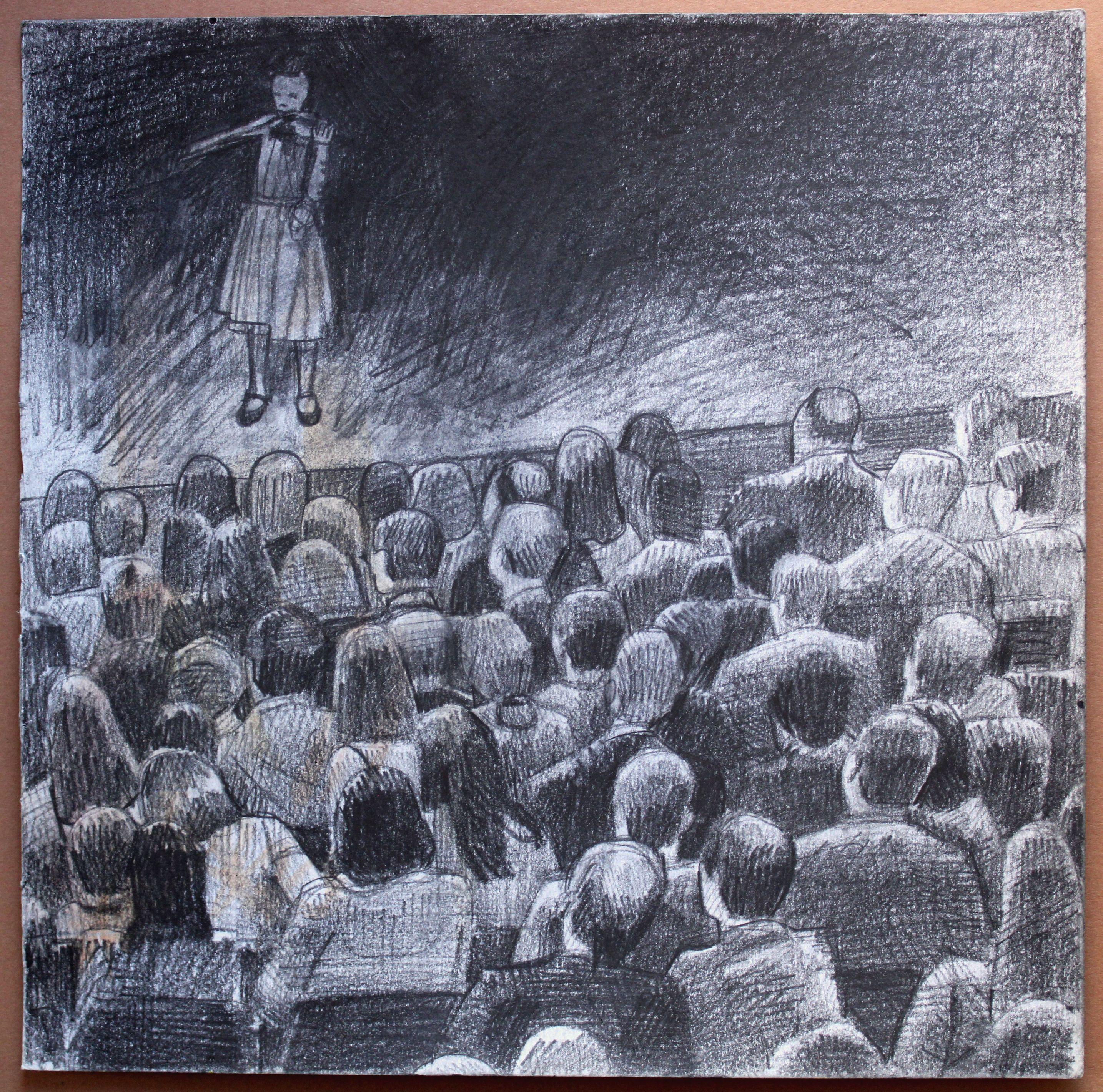 The little violinist. 2021., pencil, paper, 25x25 cm - Modern Art by Ansis Butnor