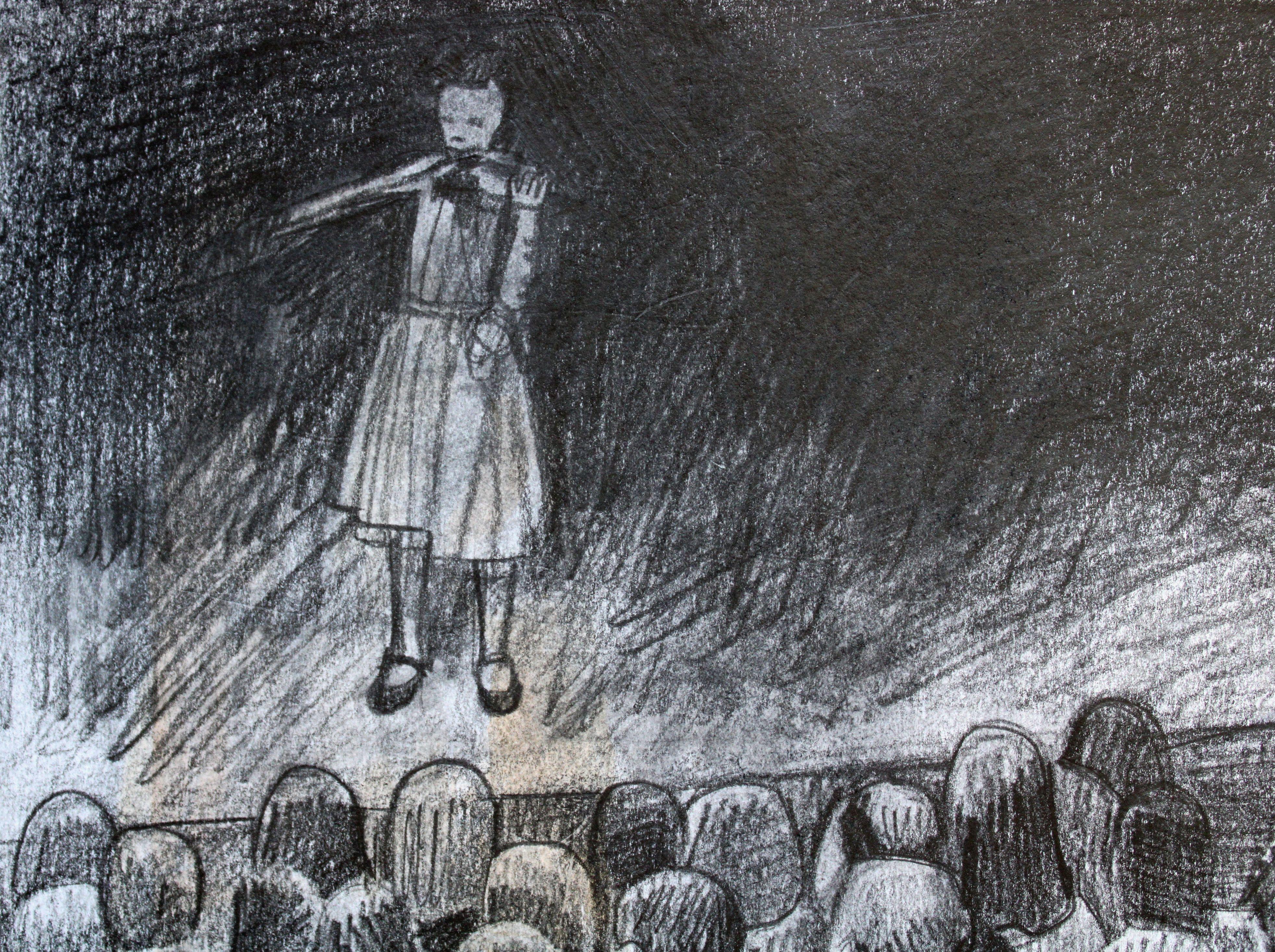 The little violinist. 2021., pencil, paper, 25x25 cm For Sale 3