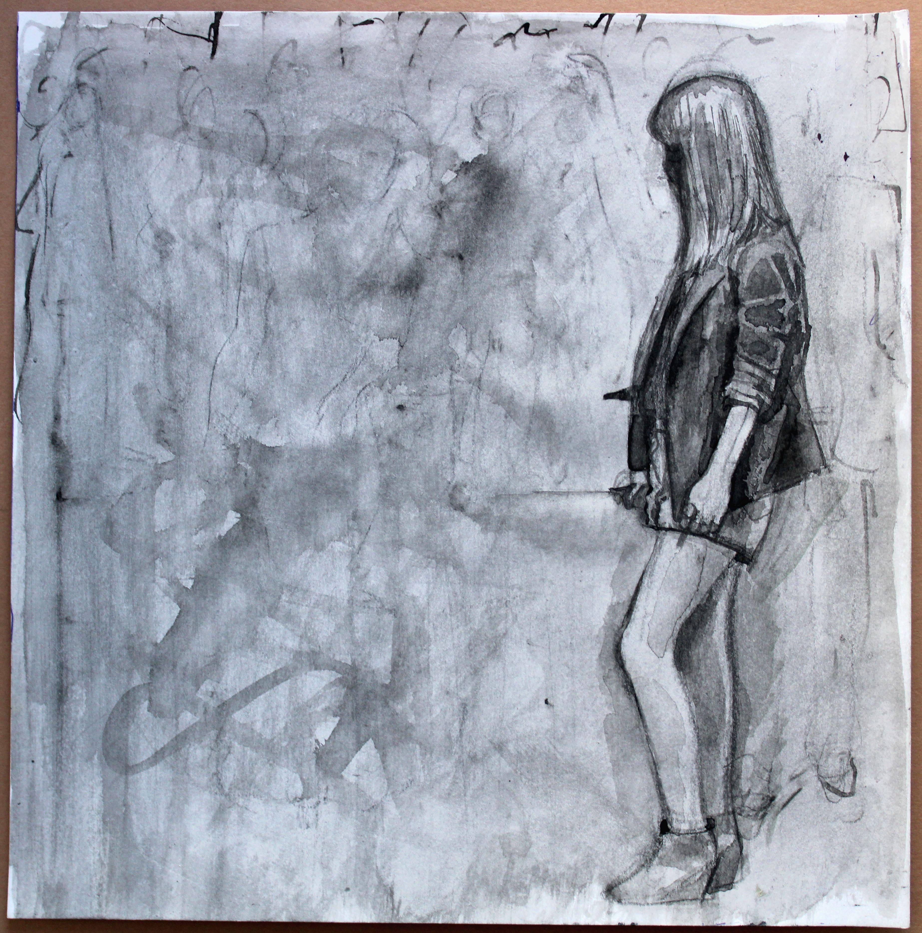 A girl with a cigarette. 2021, watercolor, paper, 25x25 cm - Modern Art by Ansis Butnor