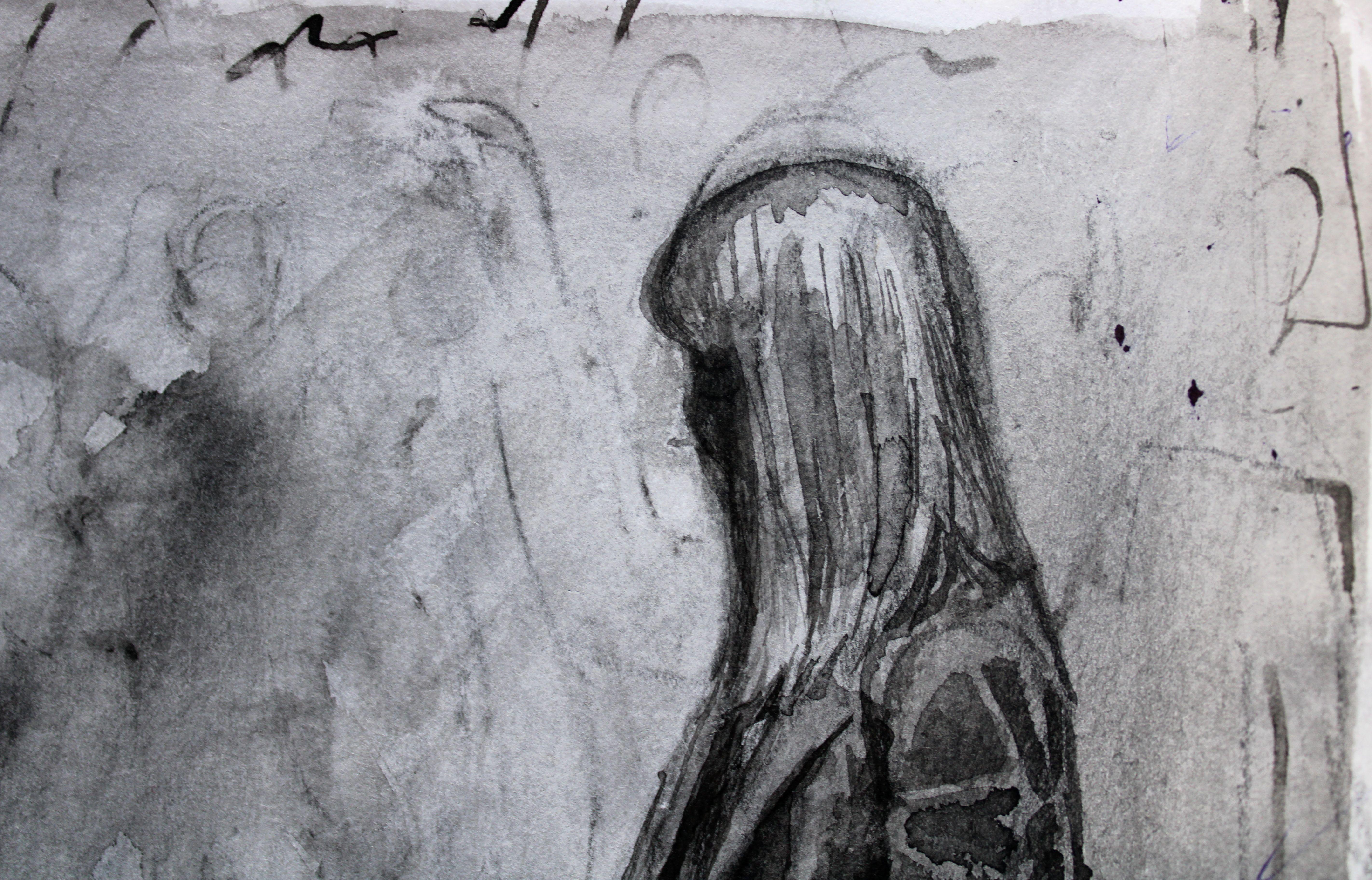 A girl with a cigarette. 2021, watercolor, paper, 25x25 cm For Sale 2