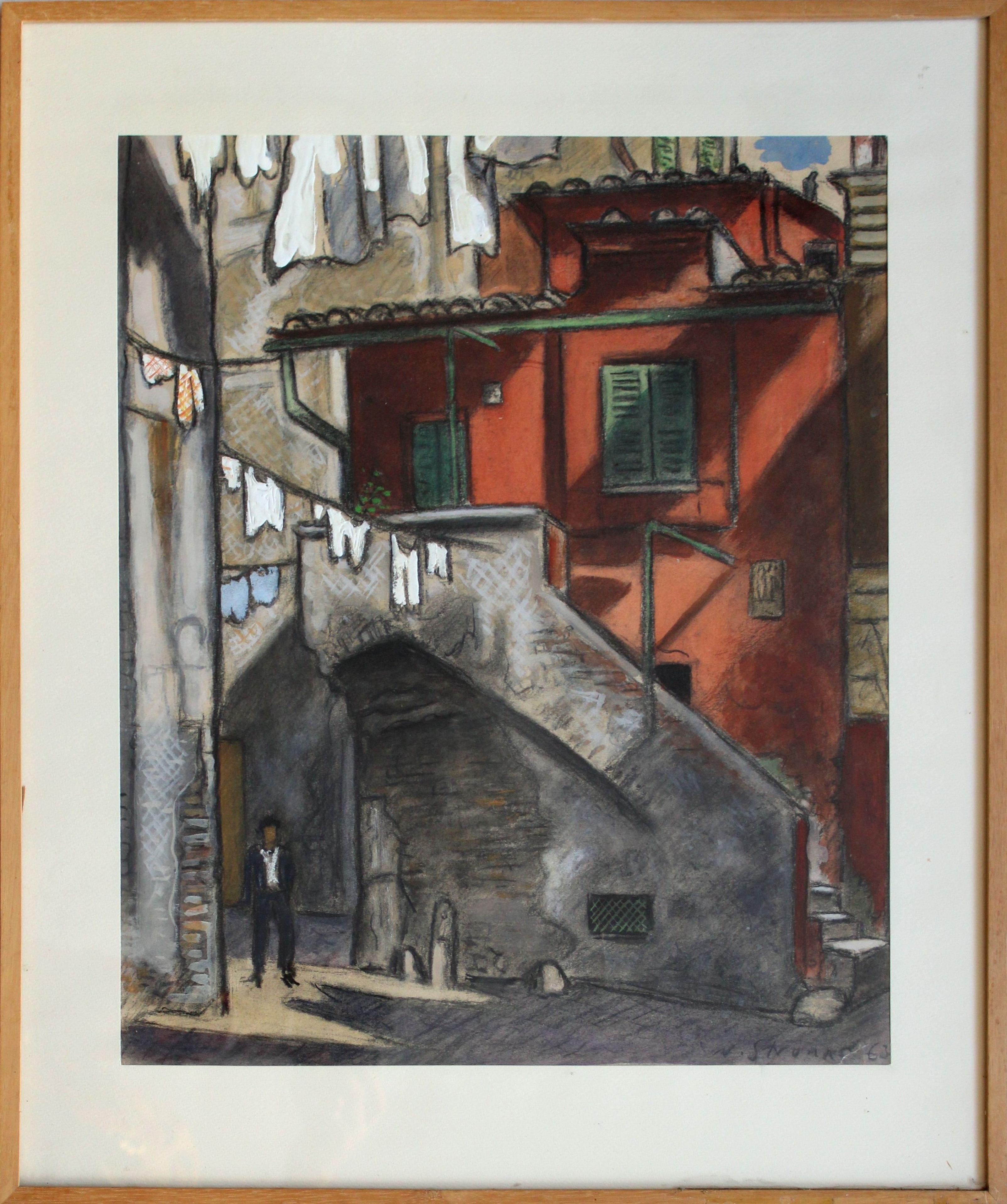 Roma. Trastevere 1963 papel, técnica mixta, 45x37 cm en venta 6