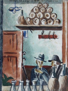 At cafe. Mixed media on paper, 18. 5 x 14 cm