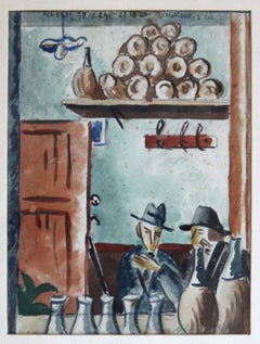 At cafe. Mixed media on paper, 18. 5 x 14 cm