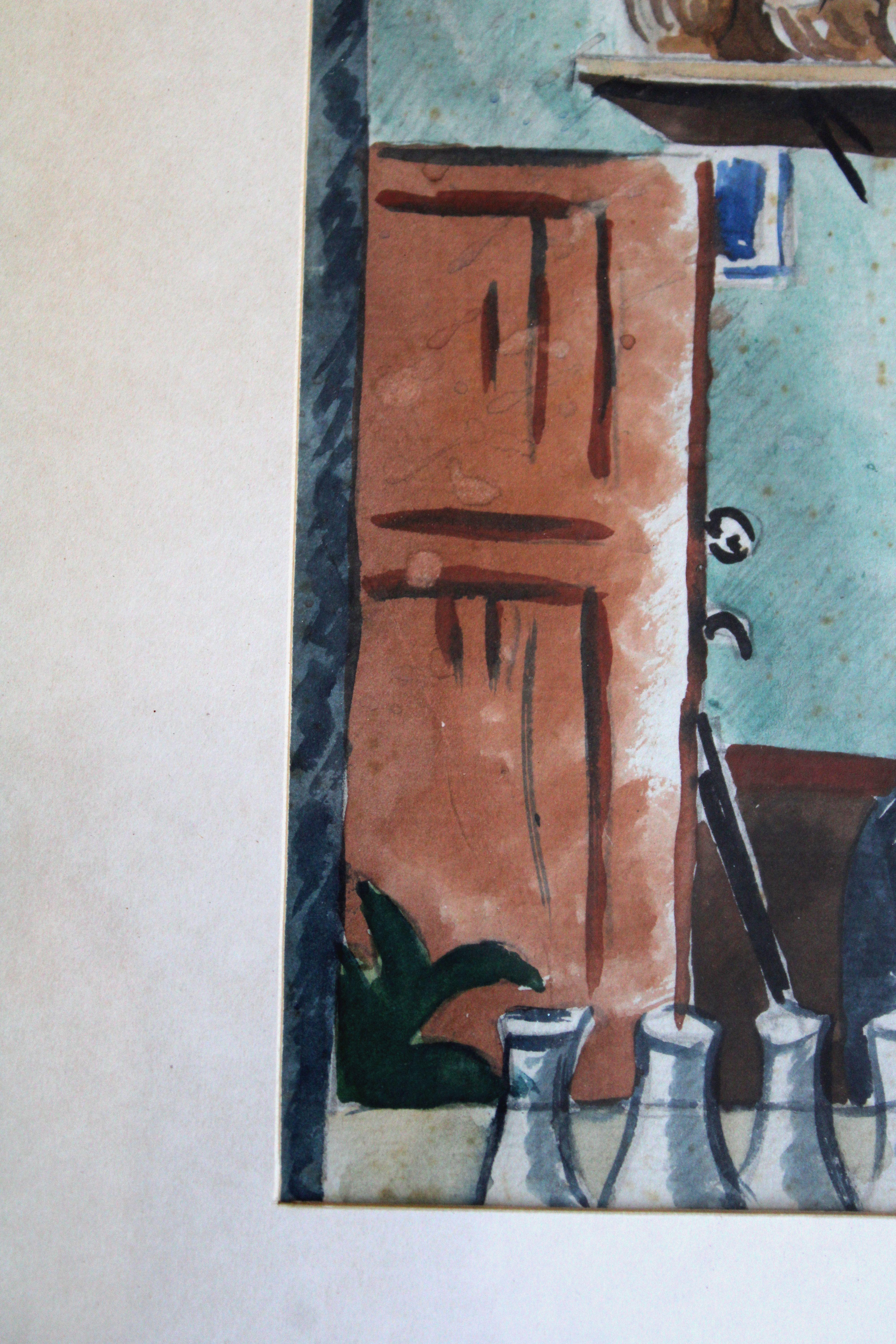 At cafe. Mixed media on paper, 18.5x14 cm