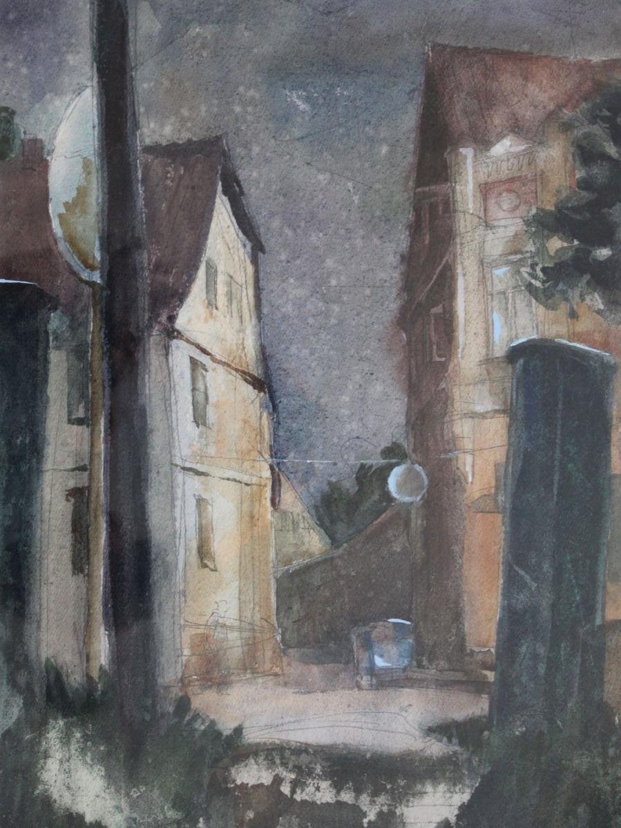 Edgars Mikelsons Landscape Art - Kuldiga.  Paper, watercolor, 56x42 cm