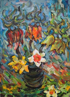 Tulipanes y narcisos  2007. Papel, técnica mixta, 70x50 cm
