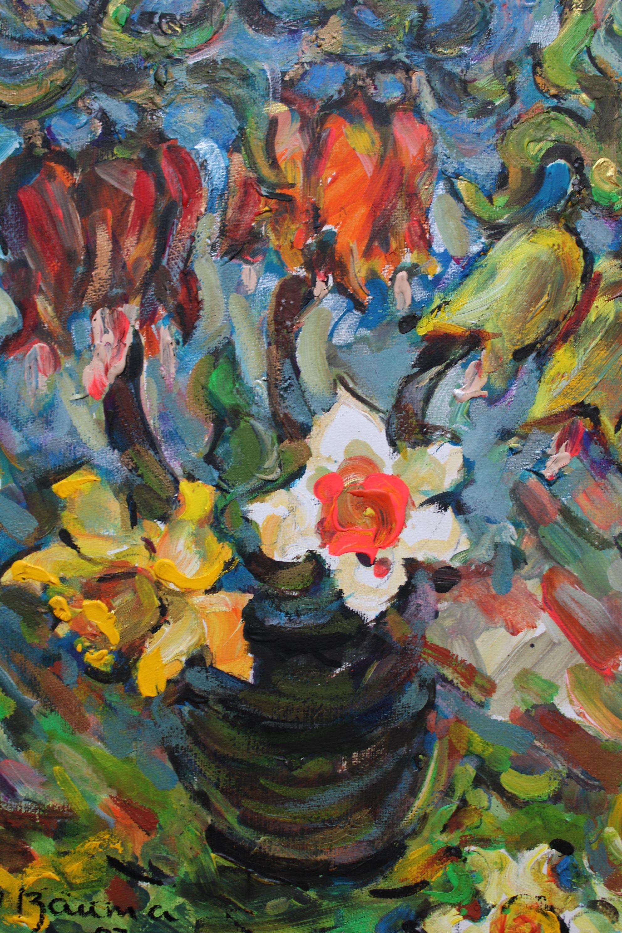 Tulipanes y narcisos  2007. Papel, técnica mixta, 70x50 cm - Art Impresionista de Dzidra Bauma