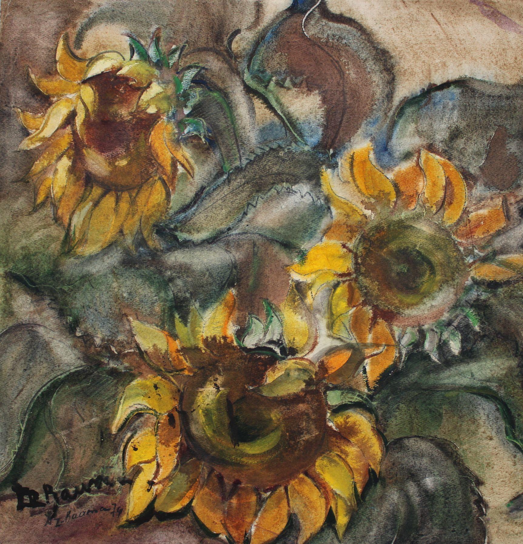 Girasoli  1974. Carta, acquerello, 56x54 cm - Art di Dzidra Bauma