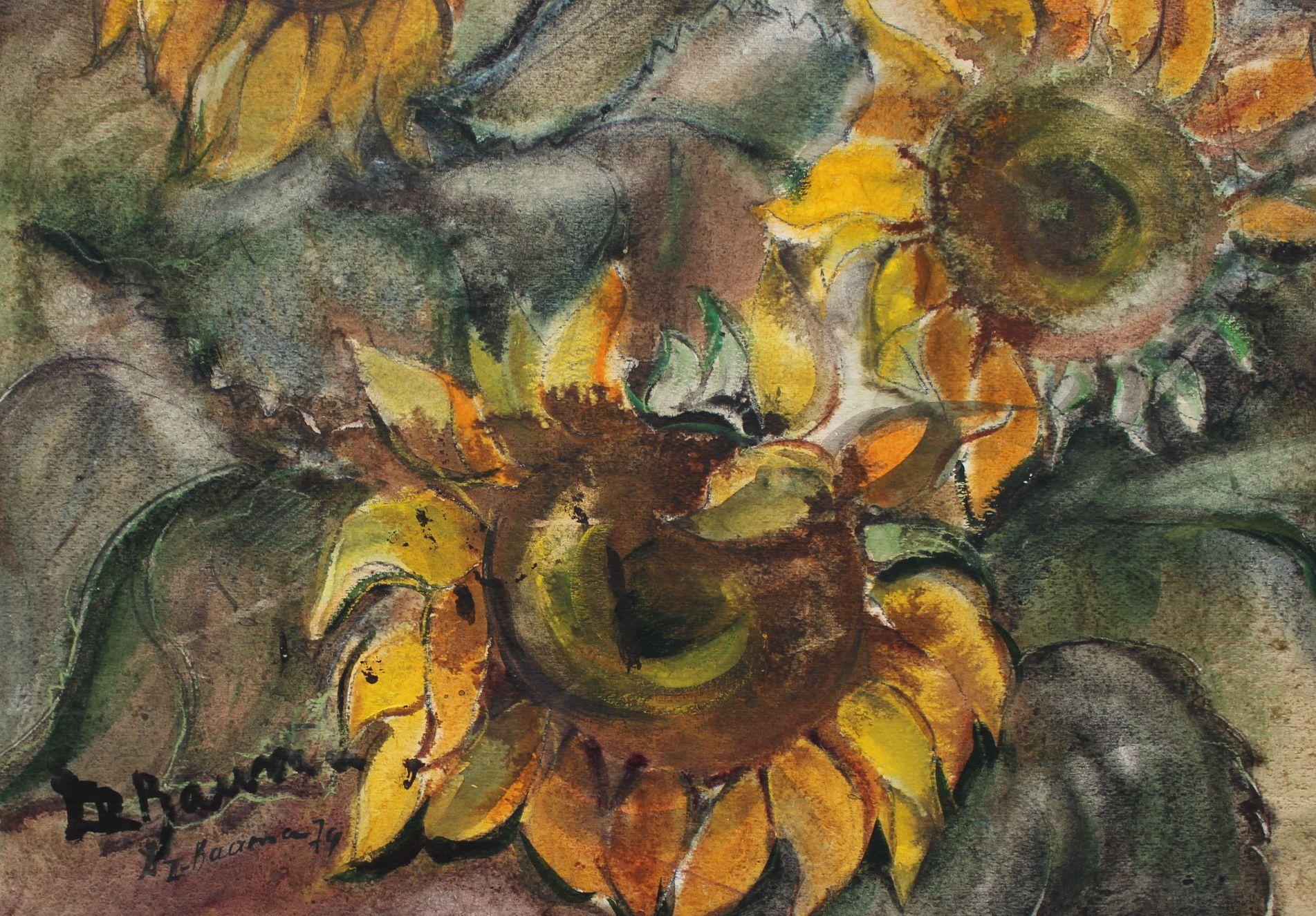 Girasoli  1974. Carta, acquerello, 56x54 cm - Art Impressionismo di Dzidra Bauma