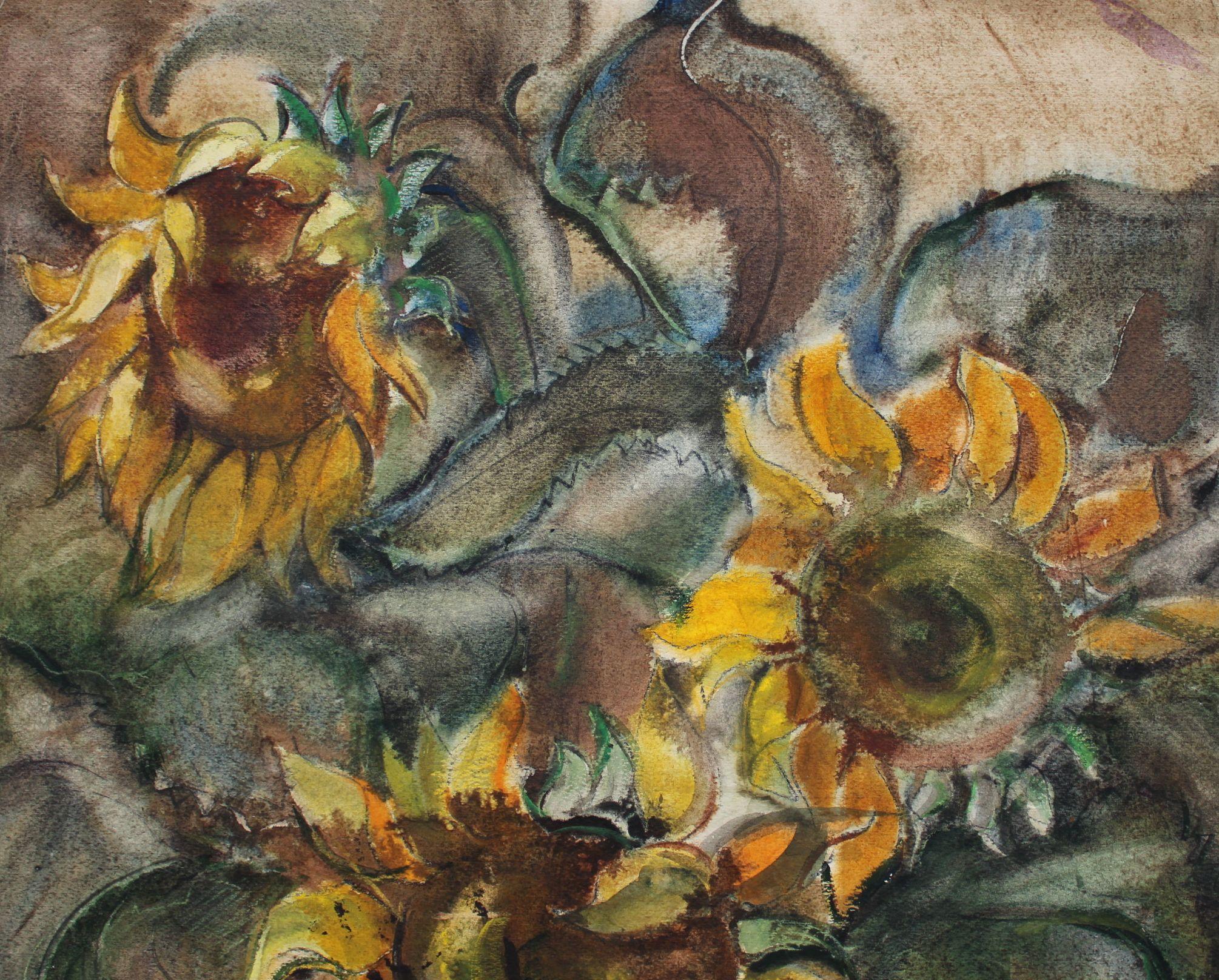 Girasoli  1974. Carta, acquerello, 56x54 cm - Still-Life Grigio di Dzidra Bauma