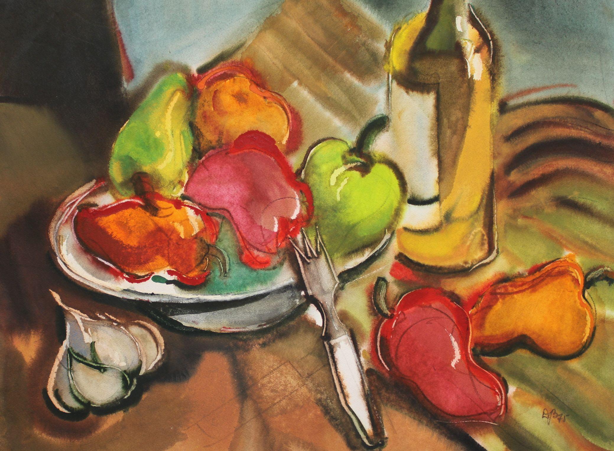 Still life  1975. Paper, watercolor, 46x52 cm - Art by Dzidra Bauma