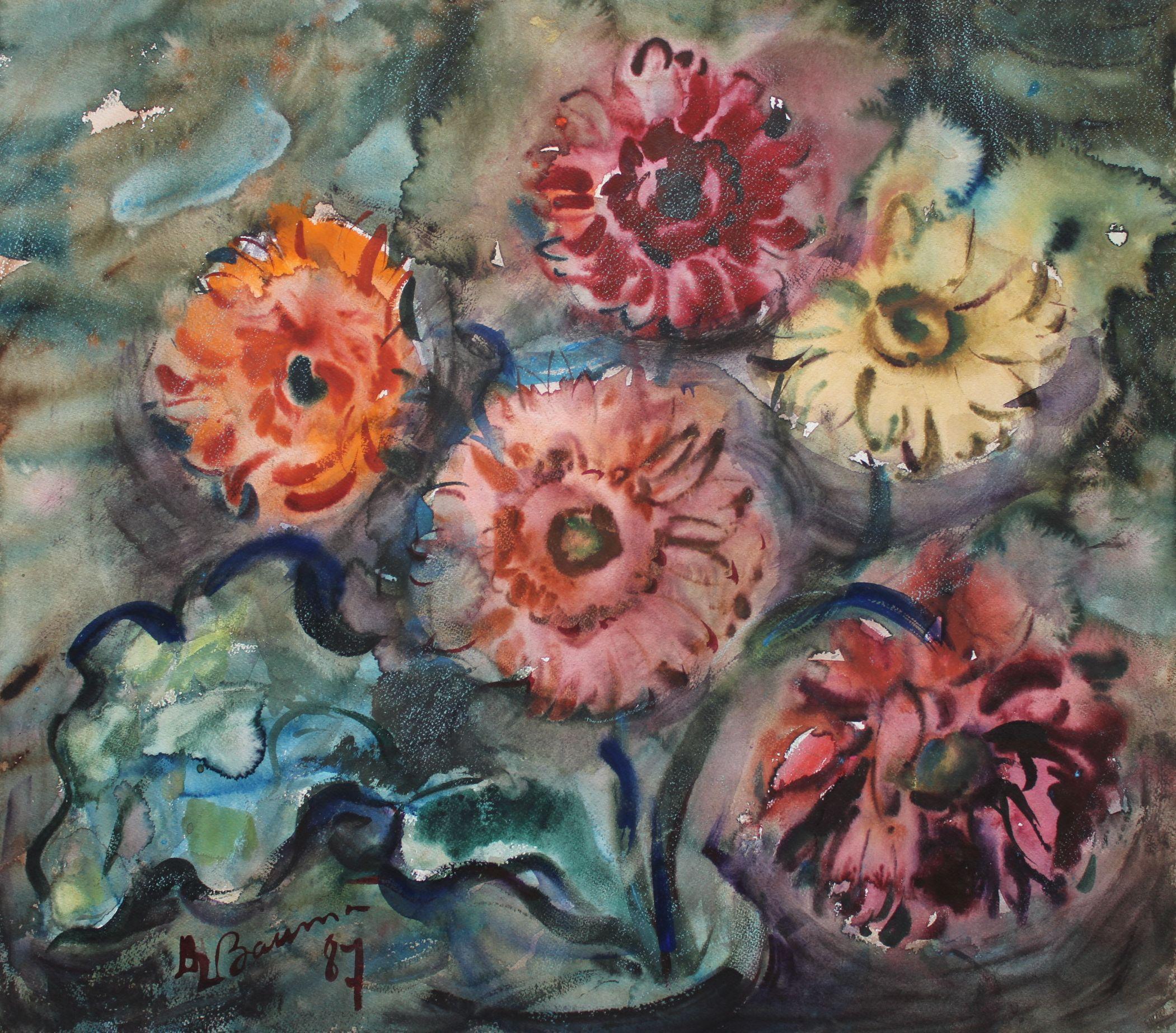 Still-Life di Dzidra Bauma - Gerbere  1987. Carta, acquerello, 49x55 cm